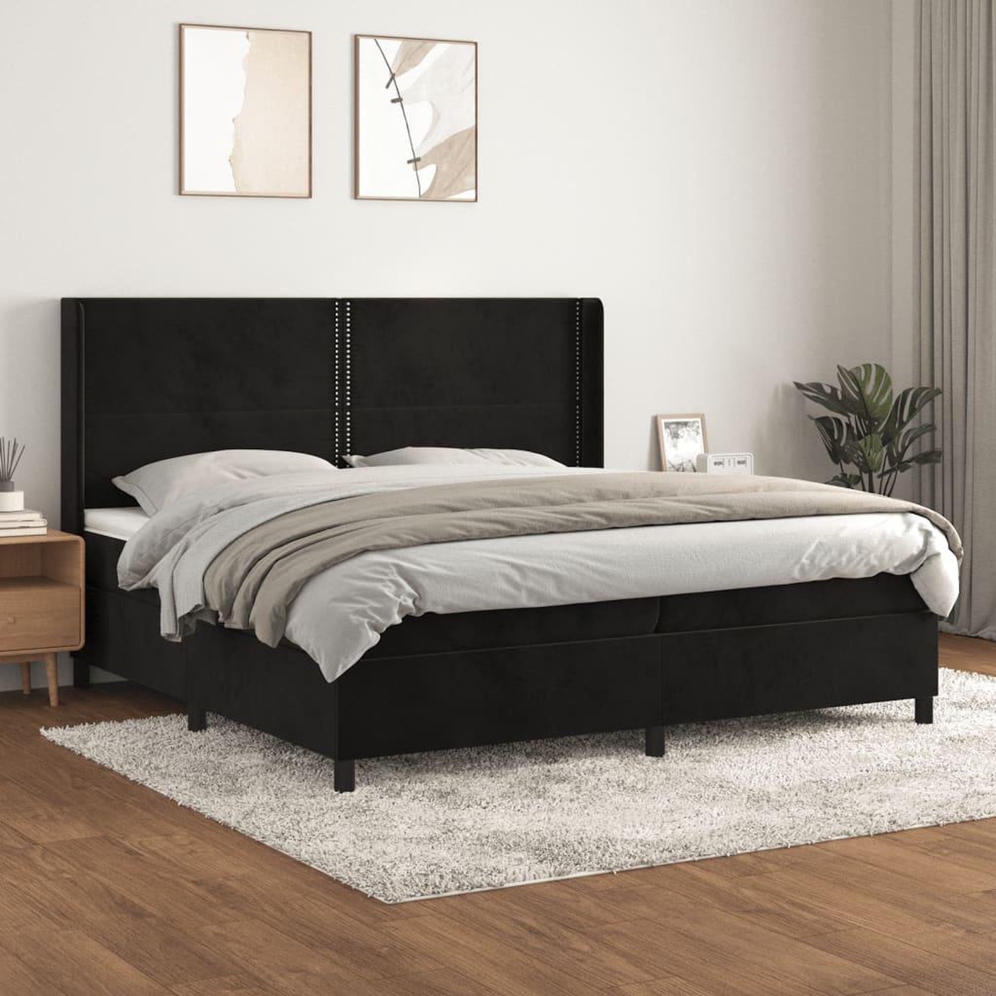 Voir la diapositive 1 : VIDAXL Sommier a lattes de lit et matelas Noir 200x200 cm Velours