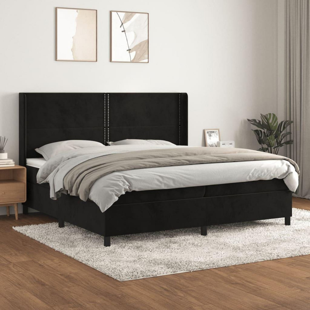 VIDAXL Sommier a lattes de lit et matelas Noir 200x200 cm Velours
