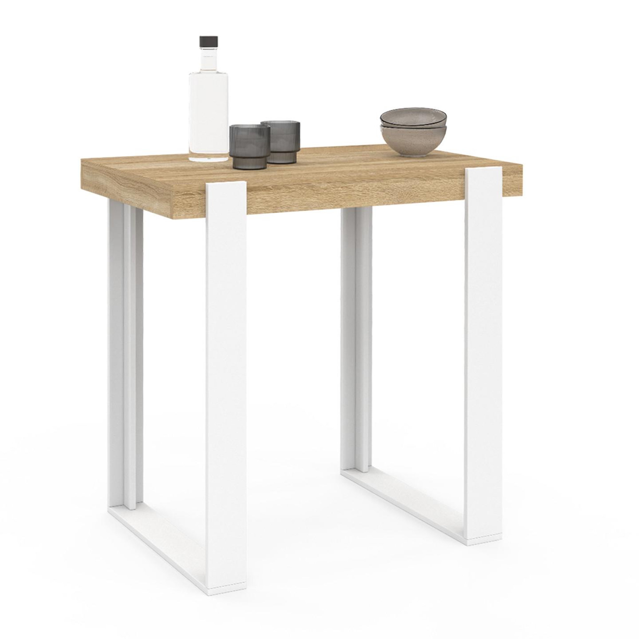 Voir la diapositive 3 : ID MARKET Table haute de bar phoenix bois et blanc 90 cm