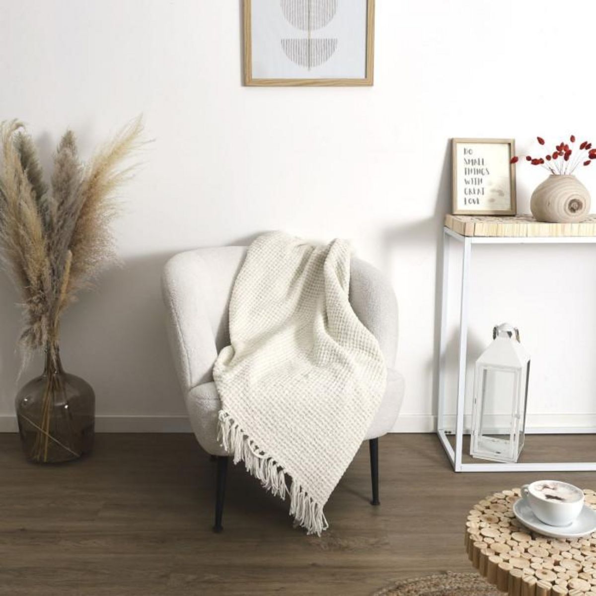 Paris Prix Plaid Chenille Gaufré  Crush  125x150cm Blanc