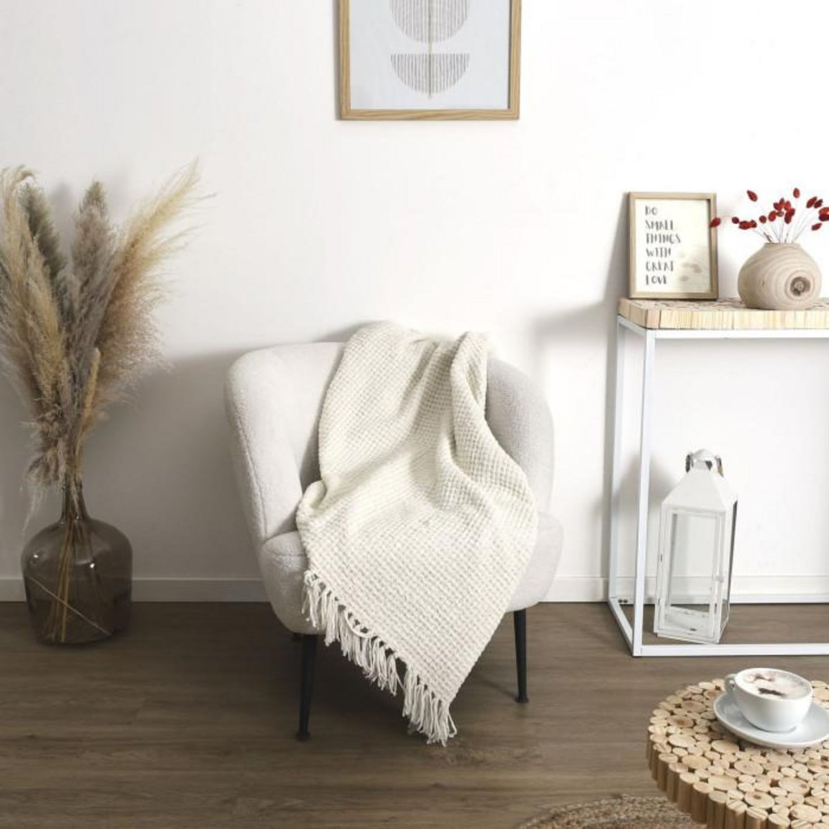 Paris Prix Plaid Chenille Gaufré  Crush  125x150cm Blanc