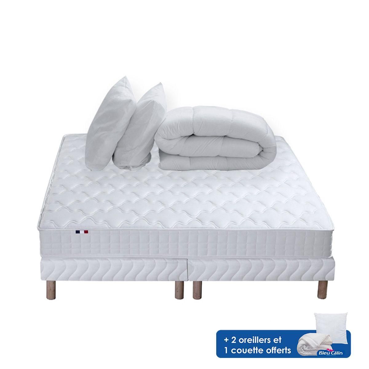 Ensemble matelas mémoire de forme + sommier 2 x 80 x 200 cm+ oreiller + couette TIPHAINE
