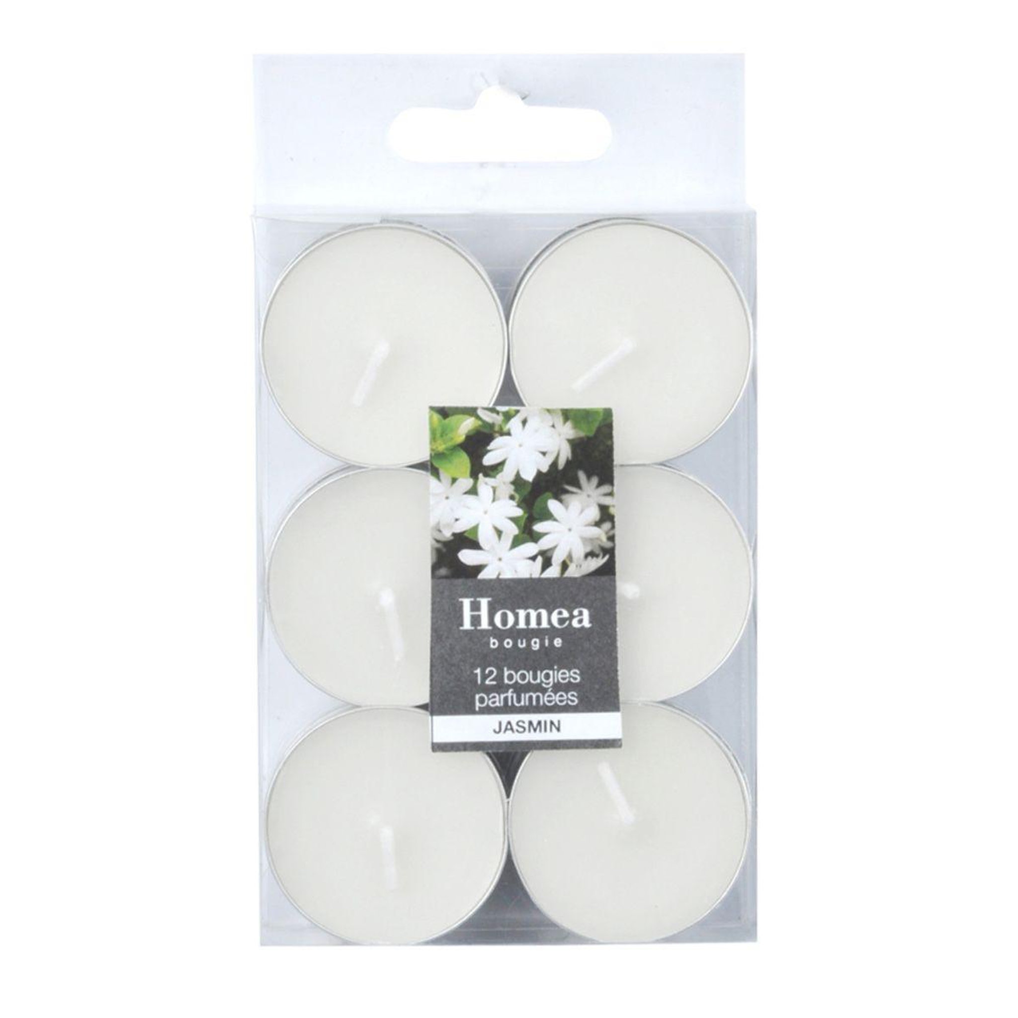 HOMEA Lot de 12 bougies chauffe-plat  essentiel  3,5cm jasmin