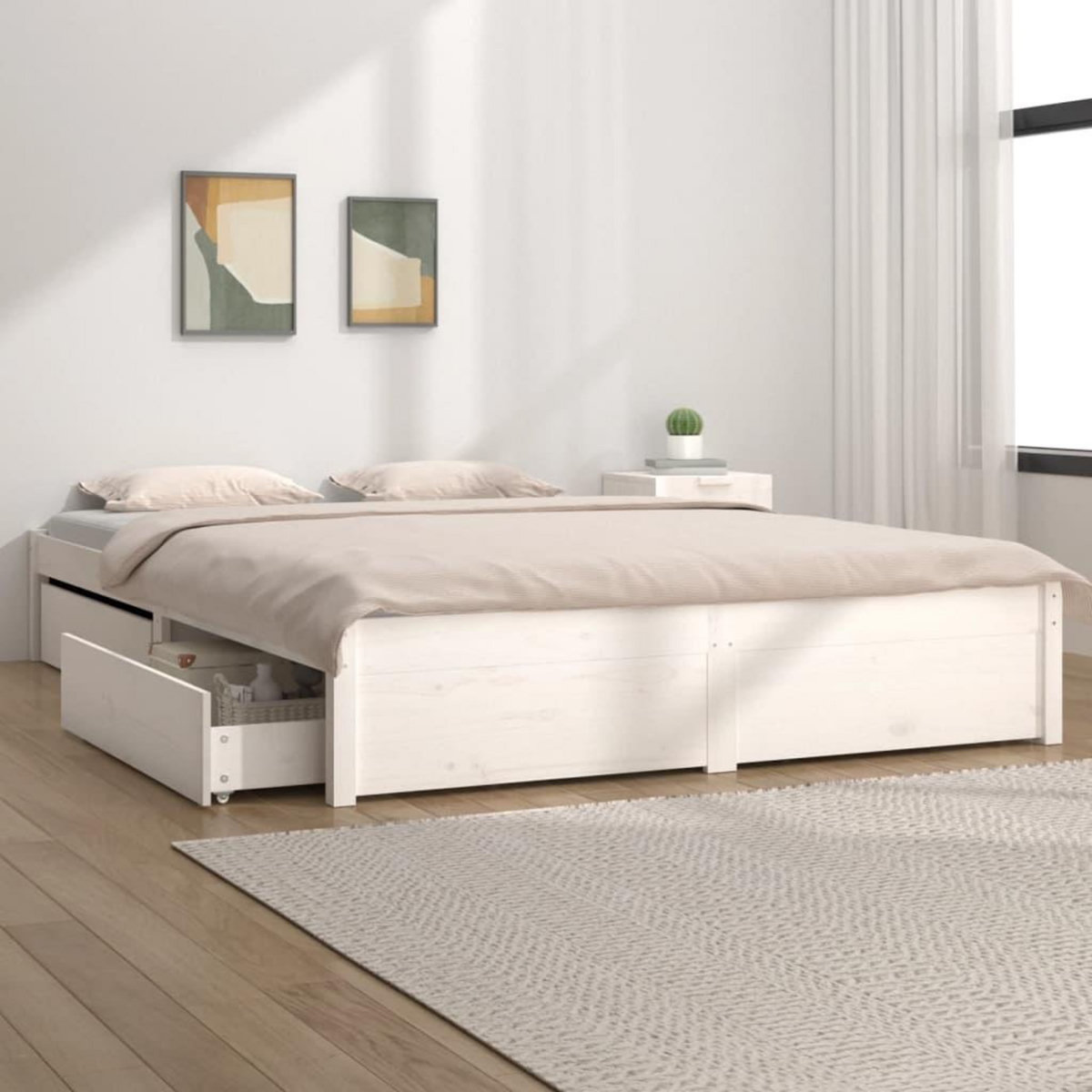 VIDAXL Cadre de lit sans matelas avec tiroirs blanc
