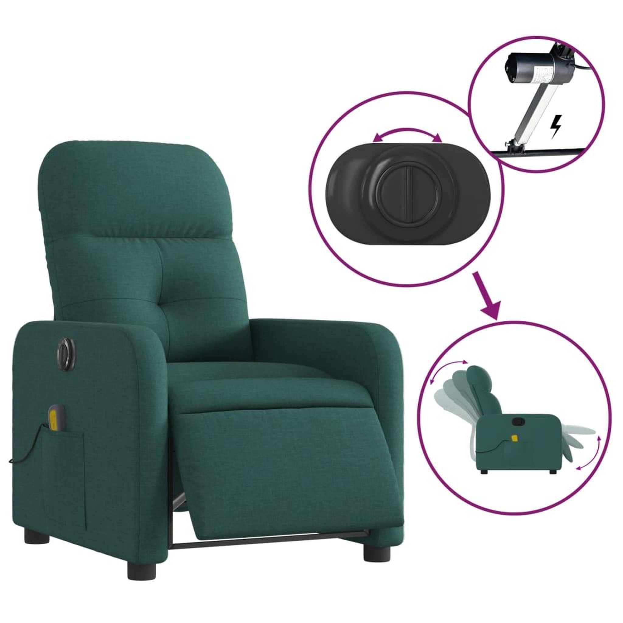 Voir la diapositive 5 : VIDAXL Fauteuil de massage inclinable electrique Vert fonce Tissu