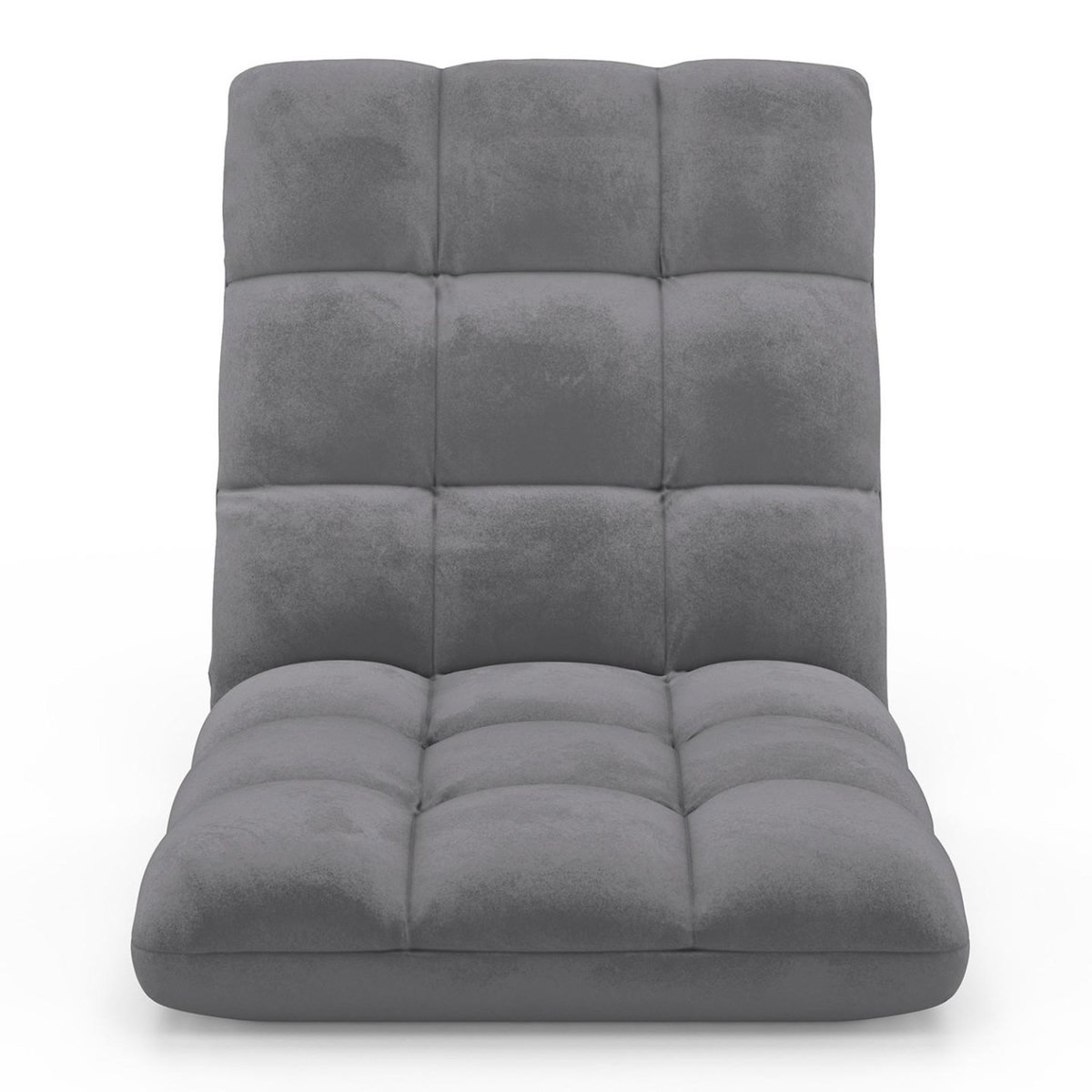 ID MARKET Chaise de sol pliante GARANCE 15 positions en velours gris anthracite