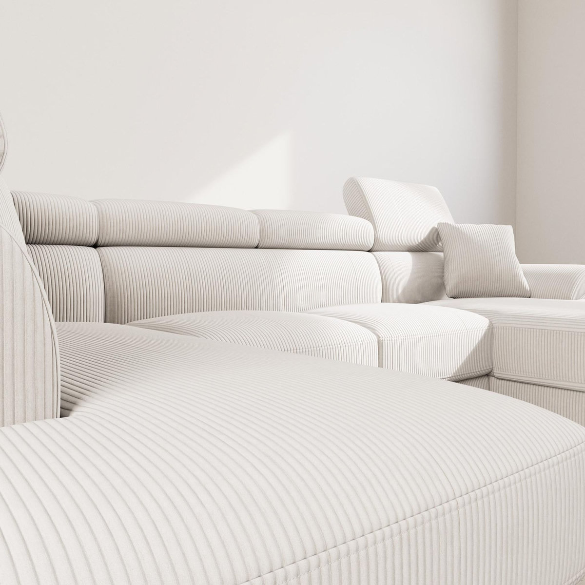 BEST MOBILIER Baoji - canapé panoramique d'angle gauche 7 places convertible avec têtières et coffre en velours côtelé