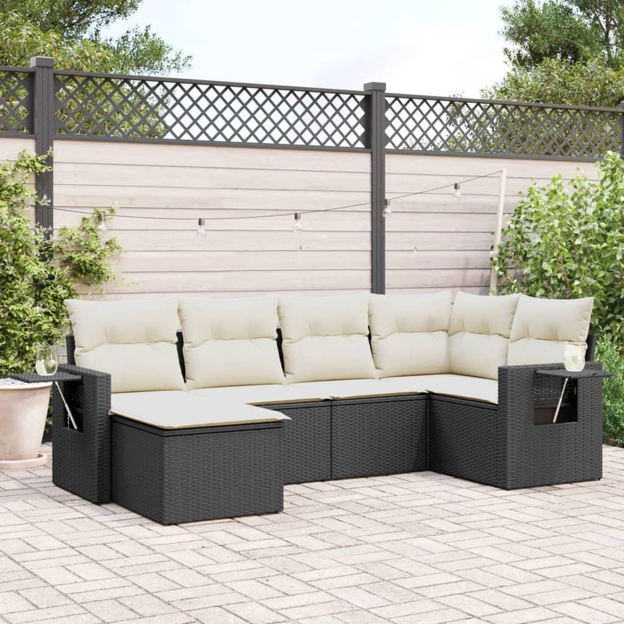 VIDAXL Salon de jardin 6 pcs avec coussins noir resine tressee