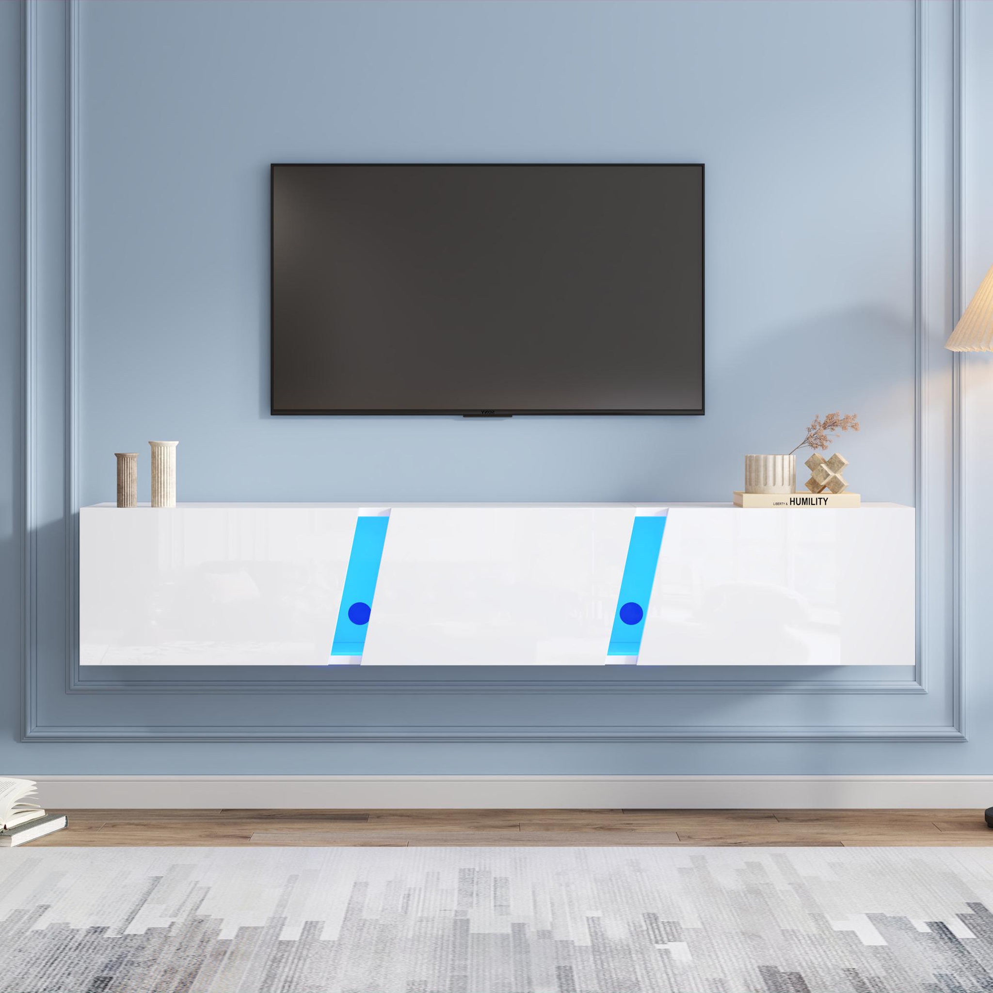 Voir la diapositive 2 : MERAX Meuble tv blanc 180cm led panneau de particules