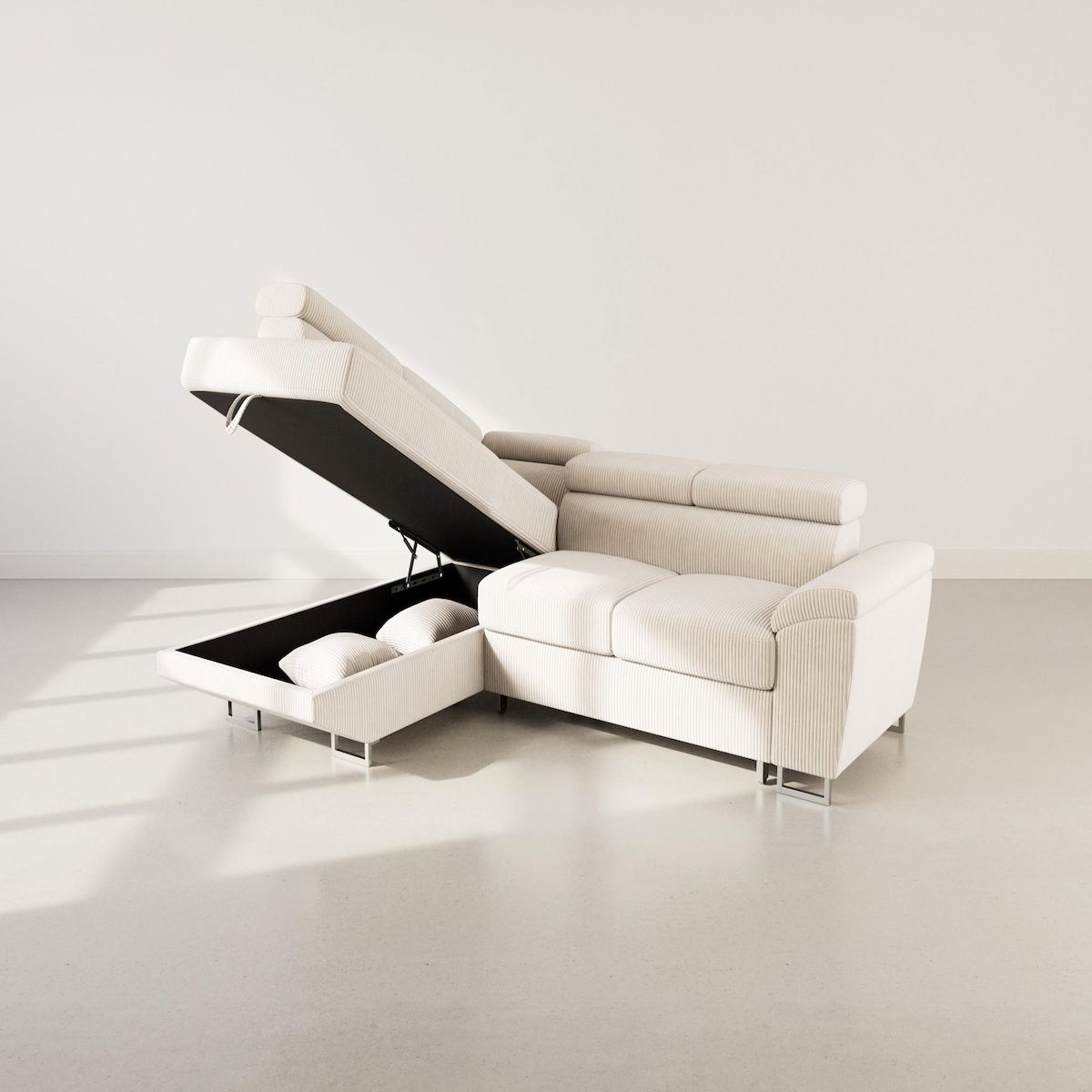 BEST MOBILIER Baoji - canapé d'angle gauche 5 places convertible avec têtières et coffre en velours côtelé