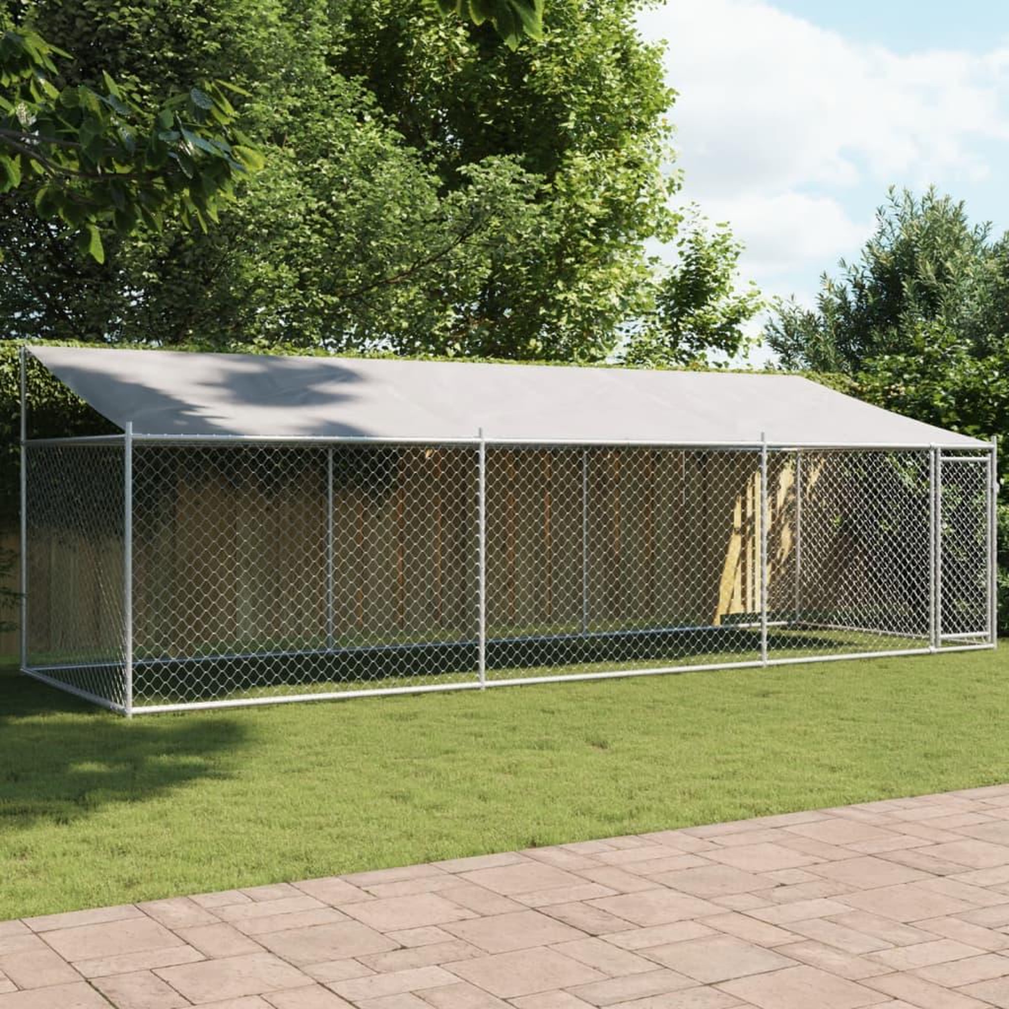 Voir la diapositive 1 : VIDAXL Cage pour chien avec toit et porte gris 6x2x2 m acier galvanise