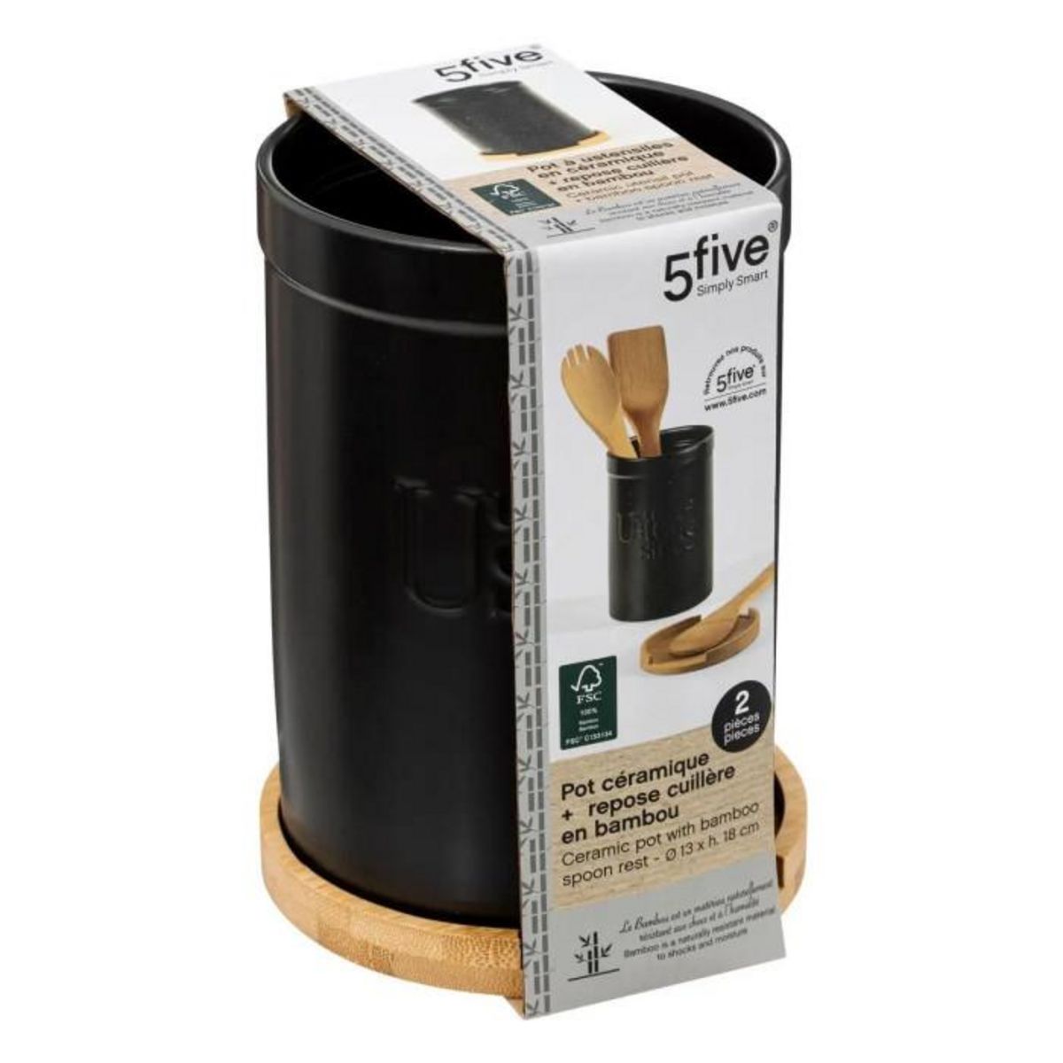 FIVE Pot à Ustensiles  Natureo  18cm Noir