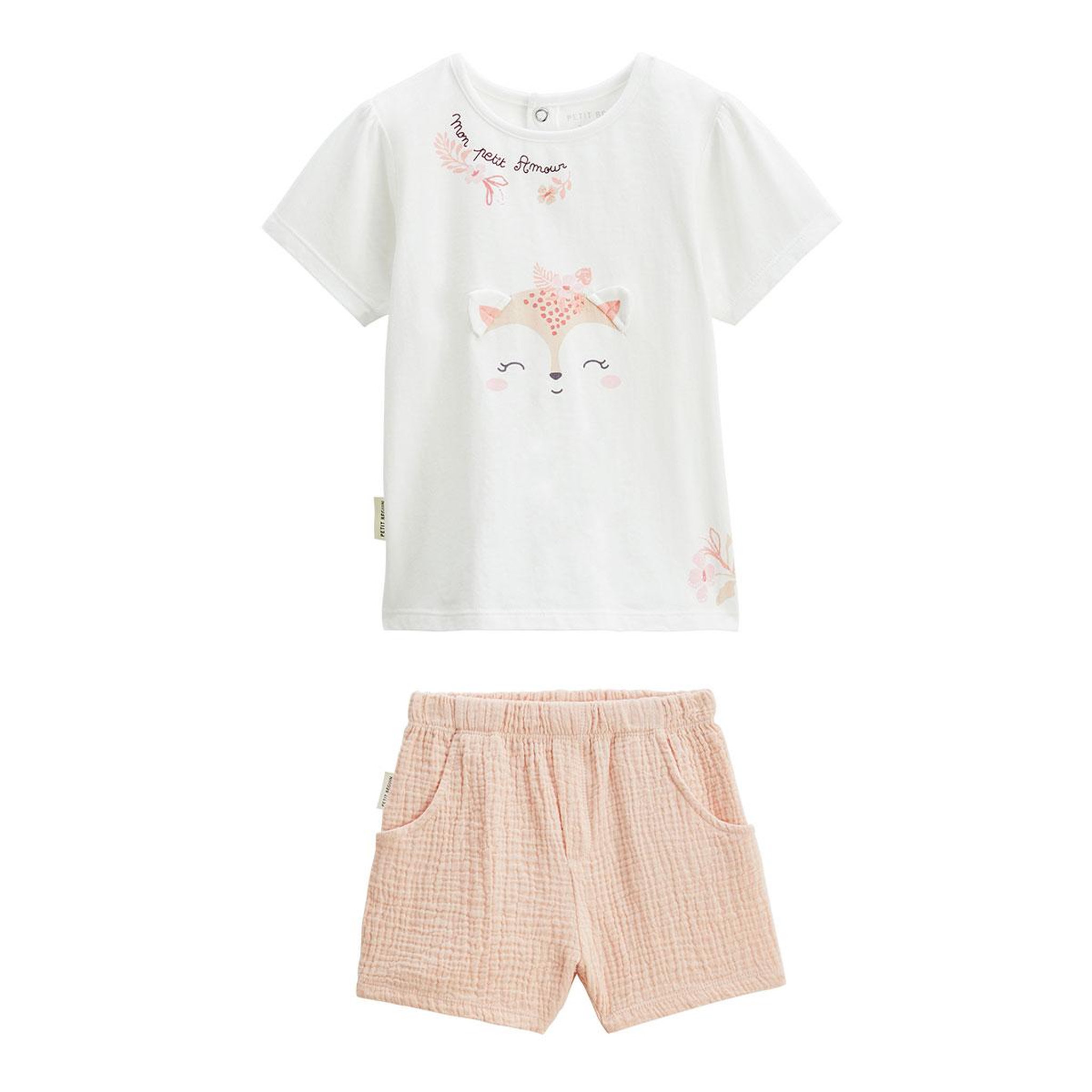 Voir la diapositive 1 : PETIT BEGUIN Ensemble bébé t-shirt et short en gaze de coton louison