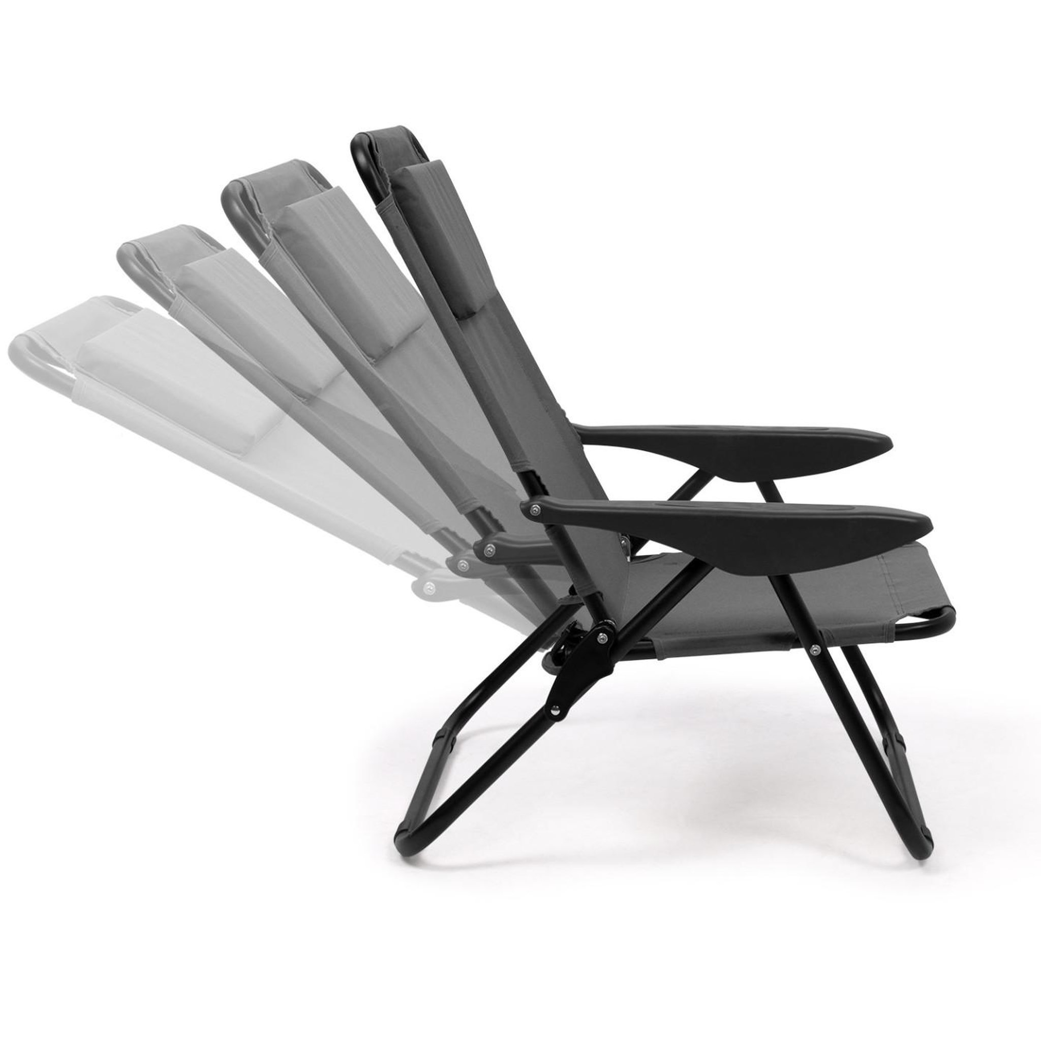 Voir la diapositive 3 : ID MARKET Lot de 2 chaises de plage pliantes - fauteuils de jardin inclinables sac à dos gris anthracite et toile grise