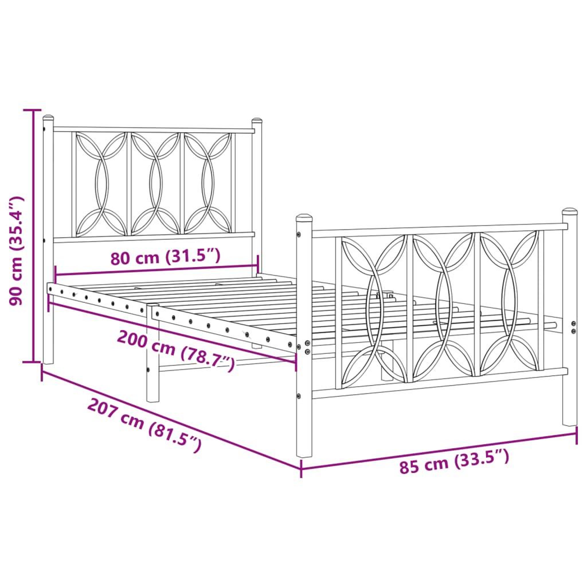 Voir la diapositive 6 : VIDAXL Cadre de lit metal sans matelas avec pied de lit blanc 80x200cm