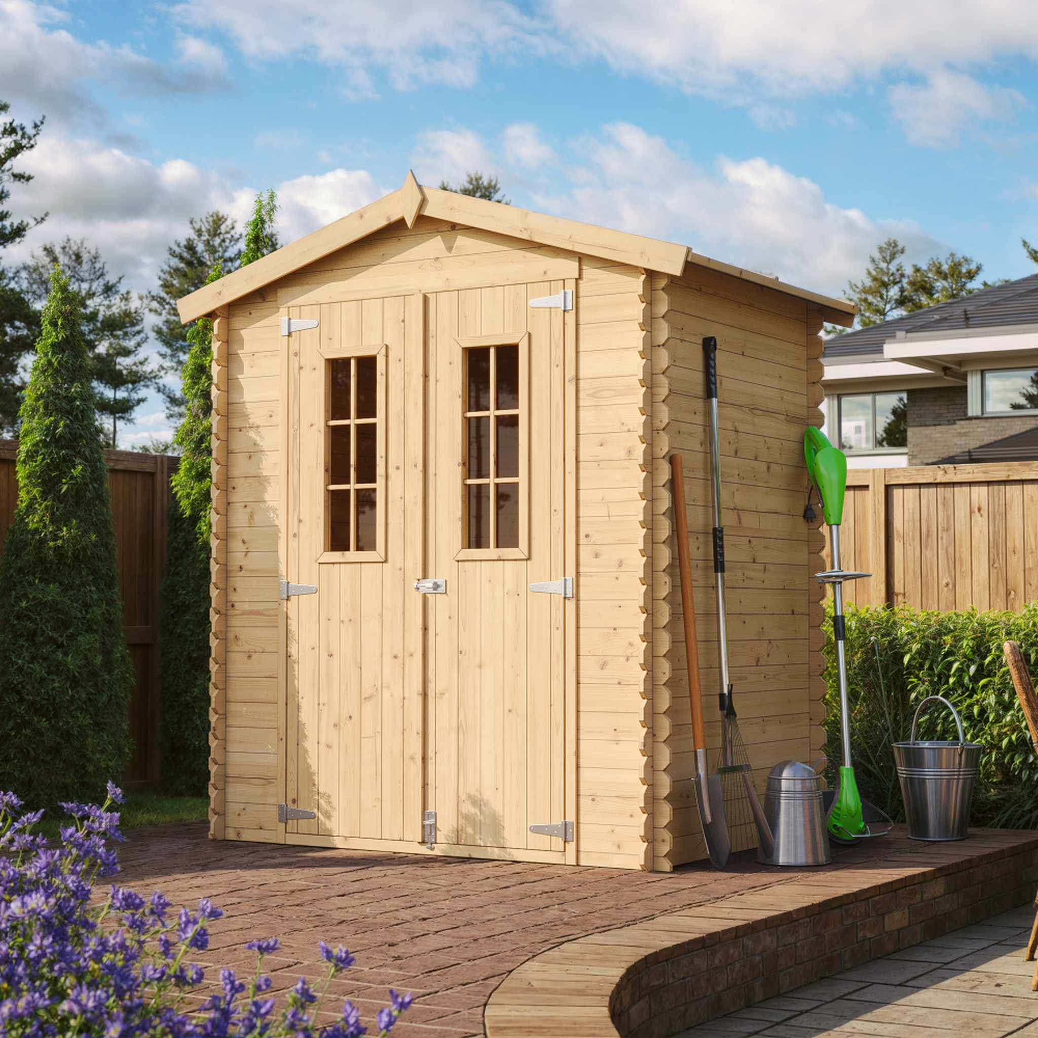 Voir la diapositive 4 : TIMBELA Abri de jardin en bois 1.98 m², cabane de jardin exterieur 19 mm épaisseur de paroi m367c