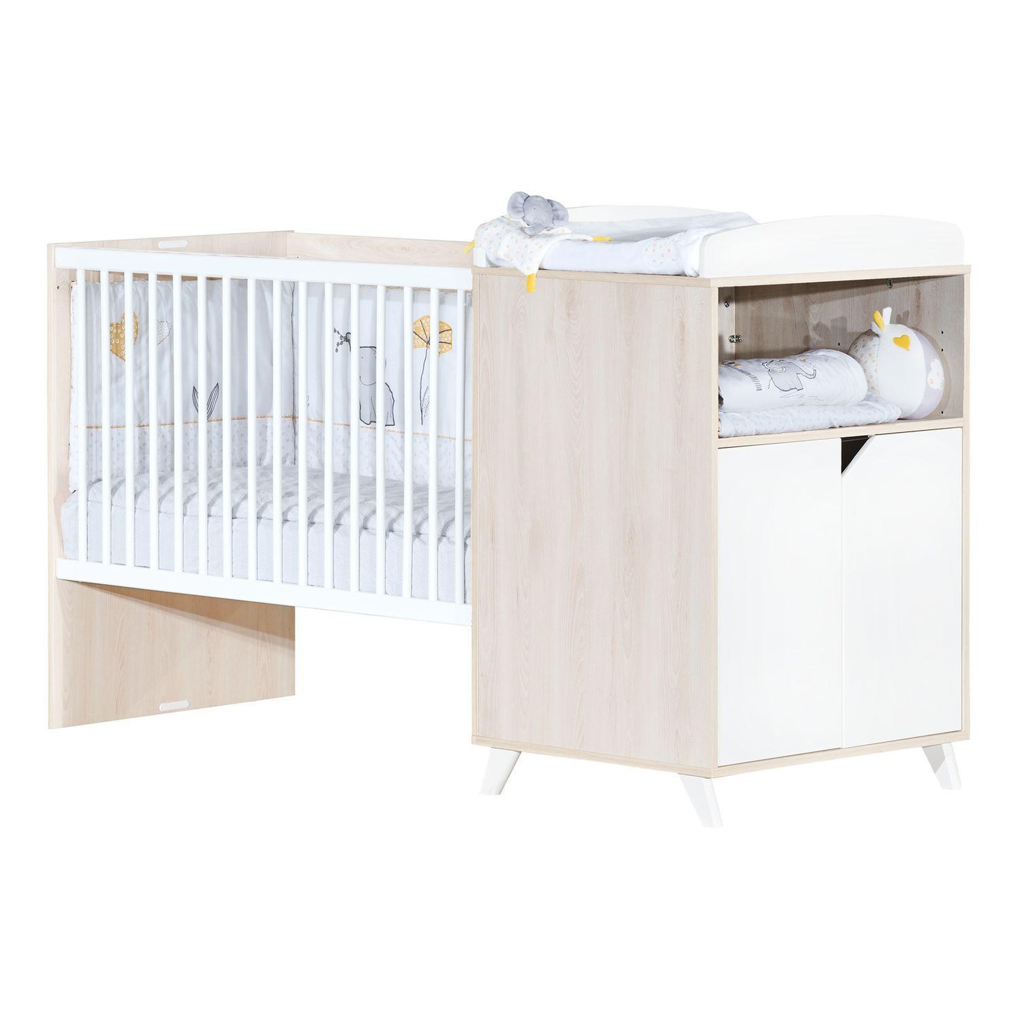 Voir la diapositive 1 : BABY PRICE  Lit bébé combiné 120x60 évolutif en 90x190cm SCANDI,  coloris naturel  