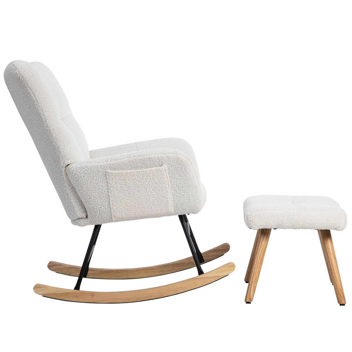 MERAX Rocking-chair Fauteuil à Bascule Avec 1 Repose-pieds Blanc
