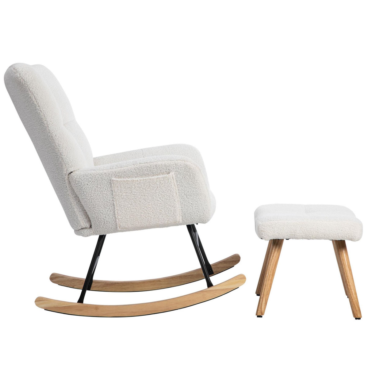 MERAX Rocking-chair Fauteuil à Bascule Avec 1 Repose-pieds Blanc