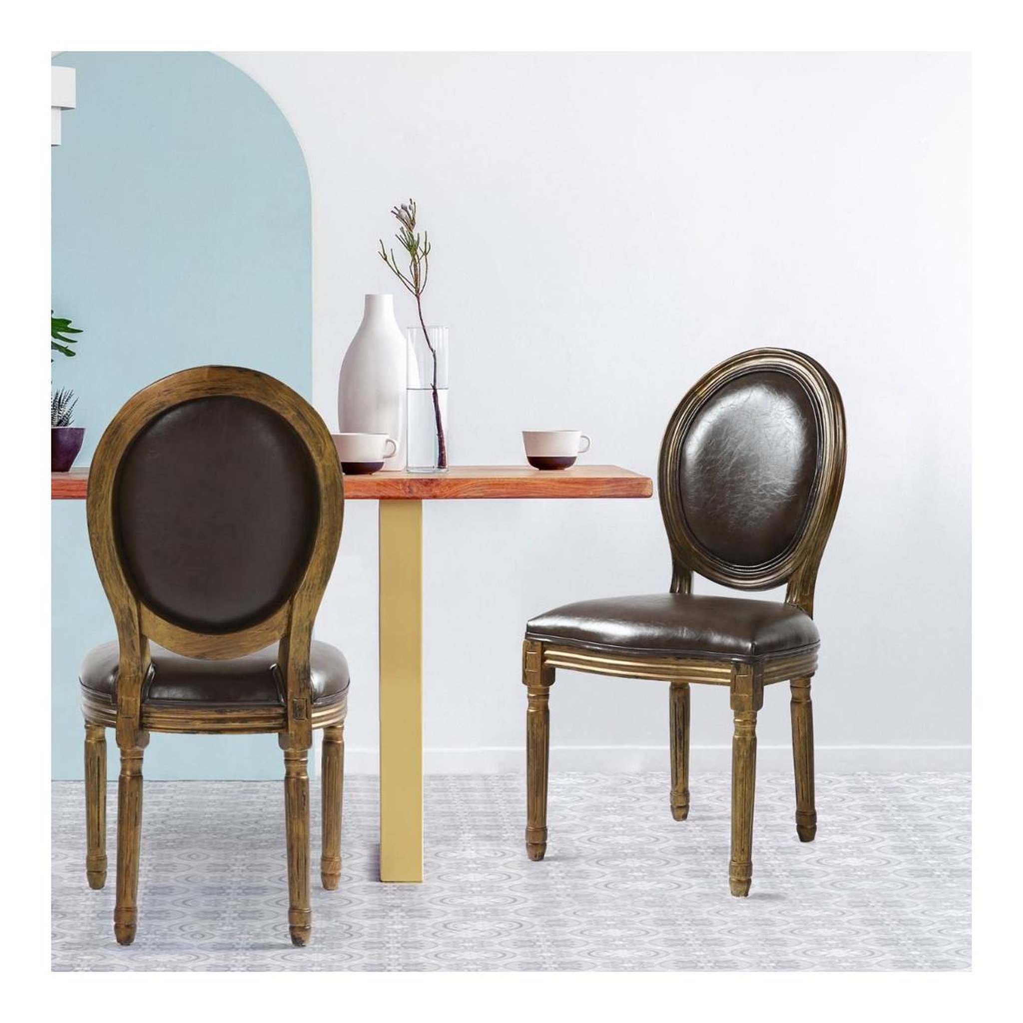Voir la diapositive 6 : Paris Prix Lot de 2 chaises médaillon  versailles  96cm marron & or