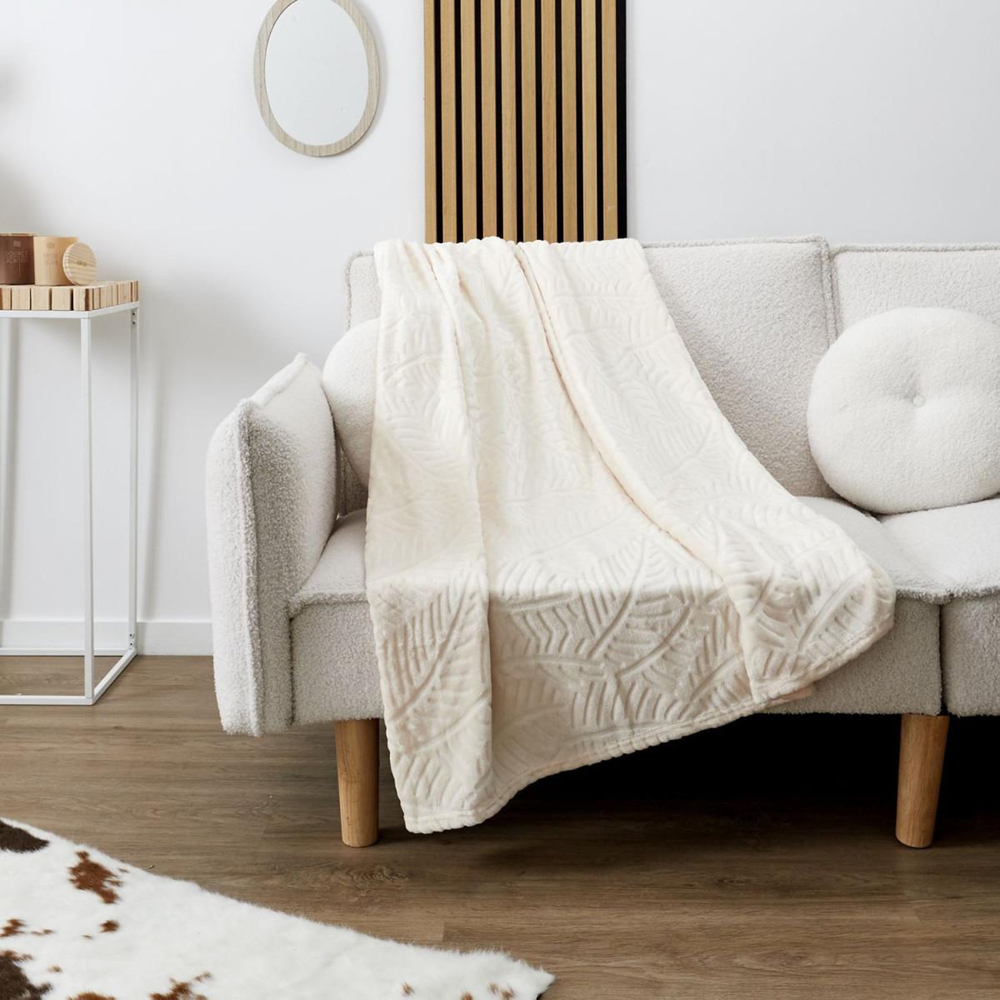 Voir la diapositive 2 : The Home Deco Factory Plaid flanelle embosse  roméo  120x150cm crème