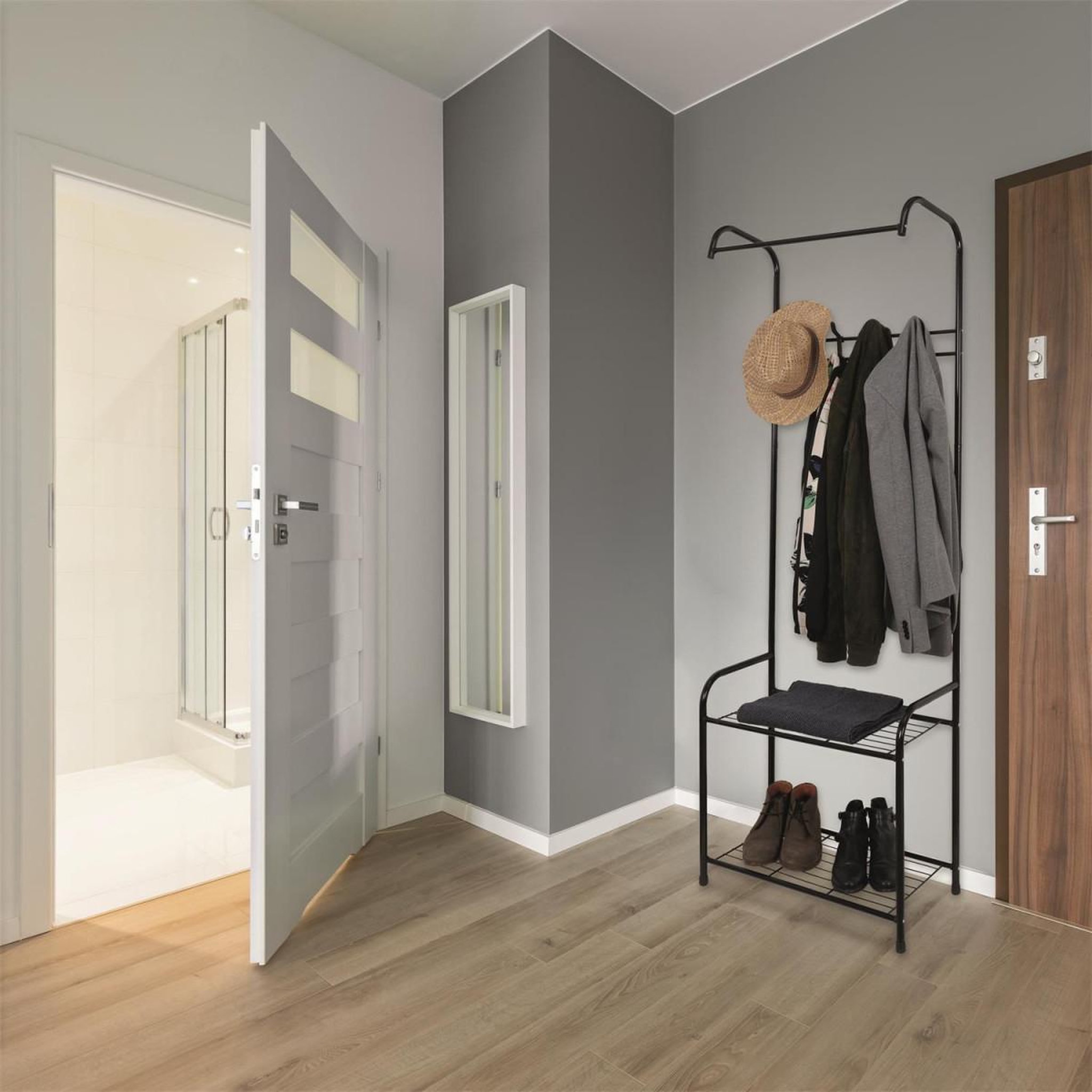 Voir la diapositive 4 : Je cherche une idee Meuble d'entrée vestiaire  2 niveaux  170cm noir