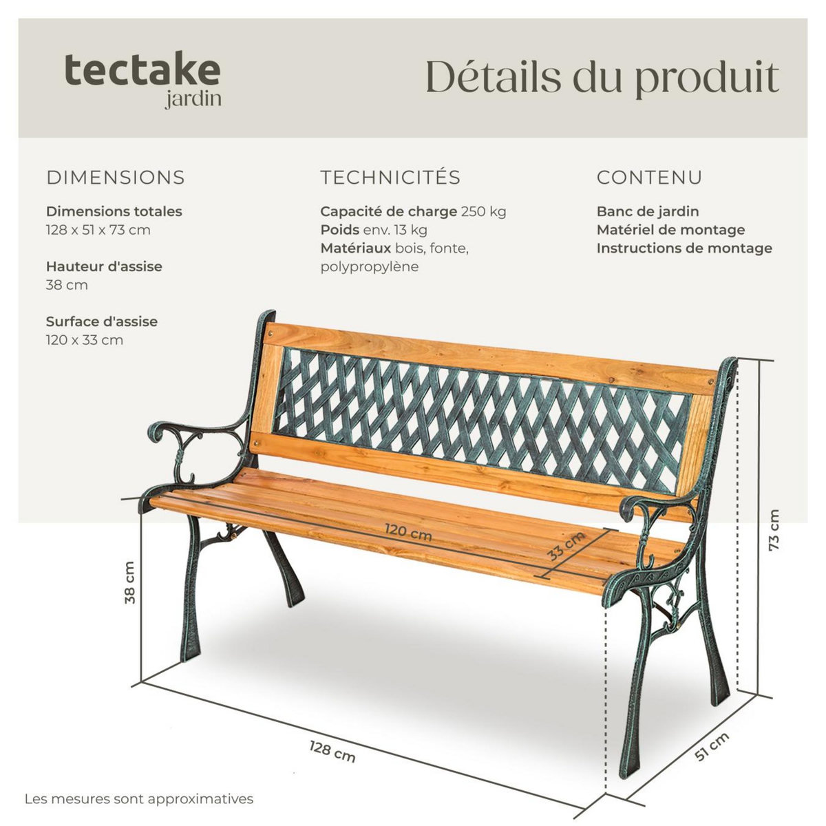 tectake Banc de jardin 2 places