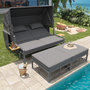 Voir la diapositive 2 : MERAX Bain de soleil 2 places en Métal avec auvent pliable, table incluse, coussins, gris