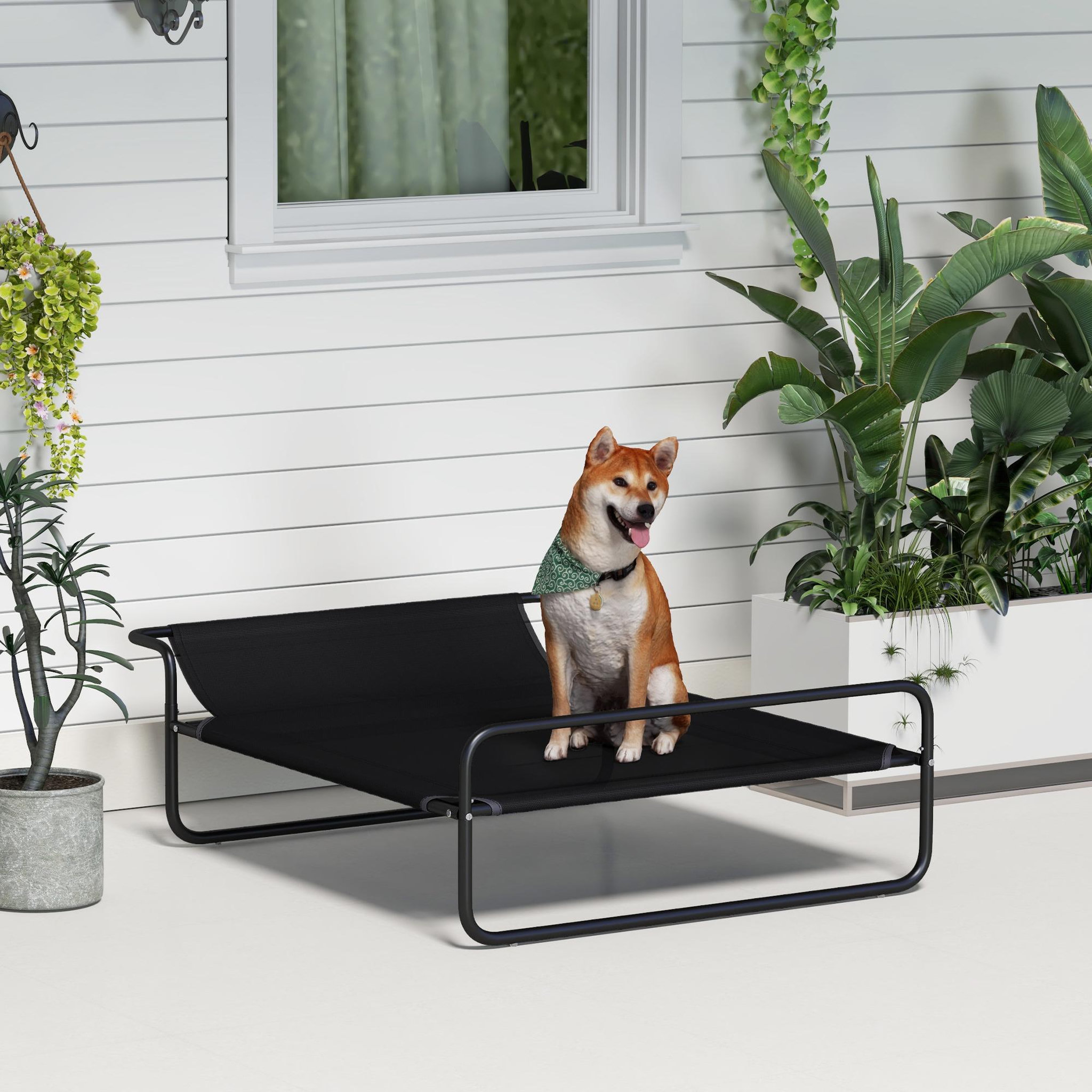 Voir la diapositive 2 : PAWHUT Lit surélevé pour chien appui-tête textilène micro-perforé noir