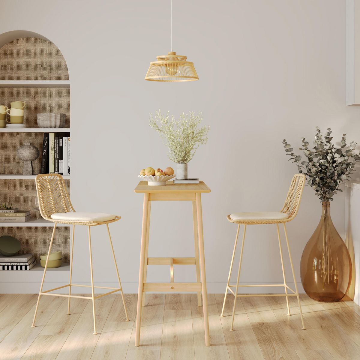 Rendez vous déco Lot de 2 chaises pour îlot central 66 cm en rotin naturel et noir - Tamara