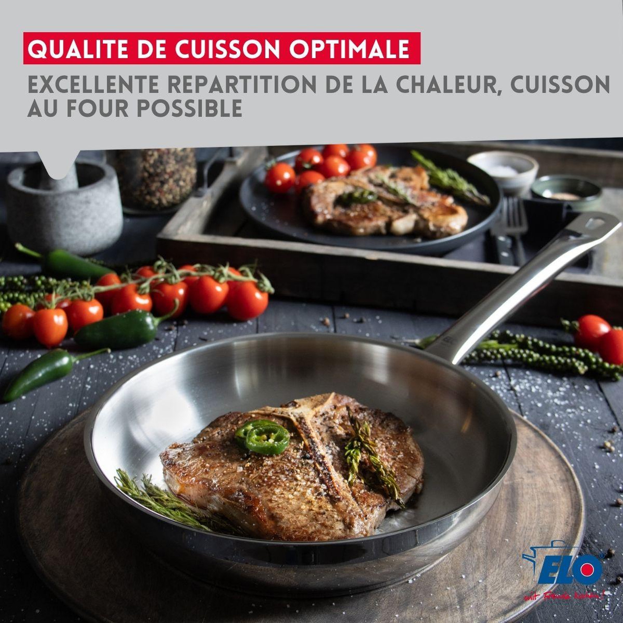 Voir la diapositive 5 : ELO Poêle à frire 24 cm en inox 18/10 sans revêtement de 1,7 litres elo profi therm