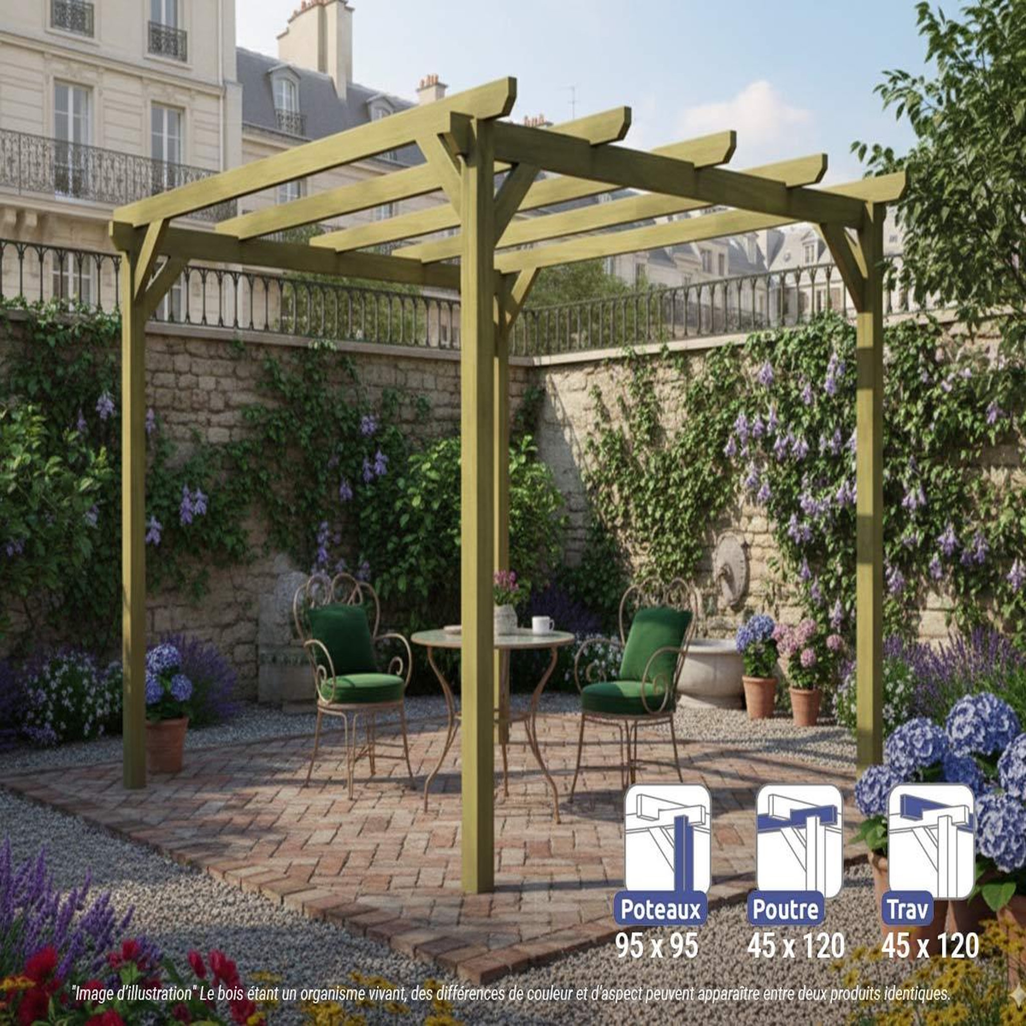 JARDIDECO Pergola massive en bois paris 300 x 300 cm - maderland