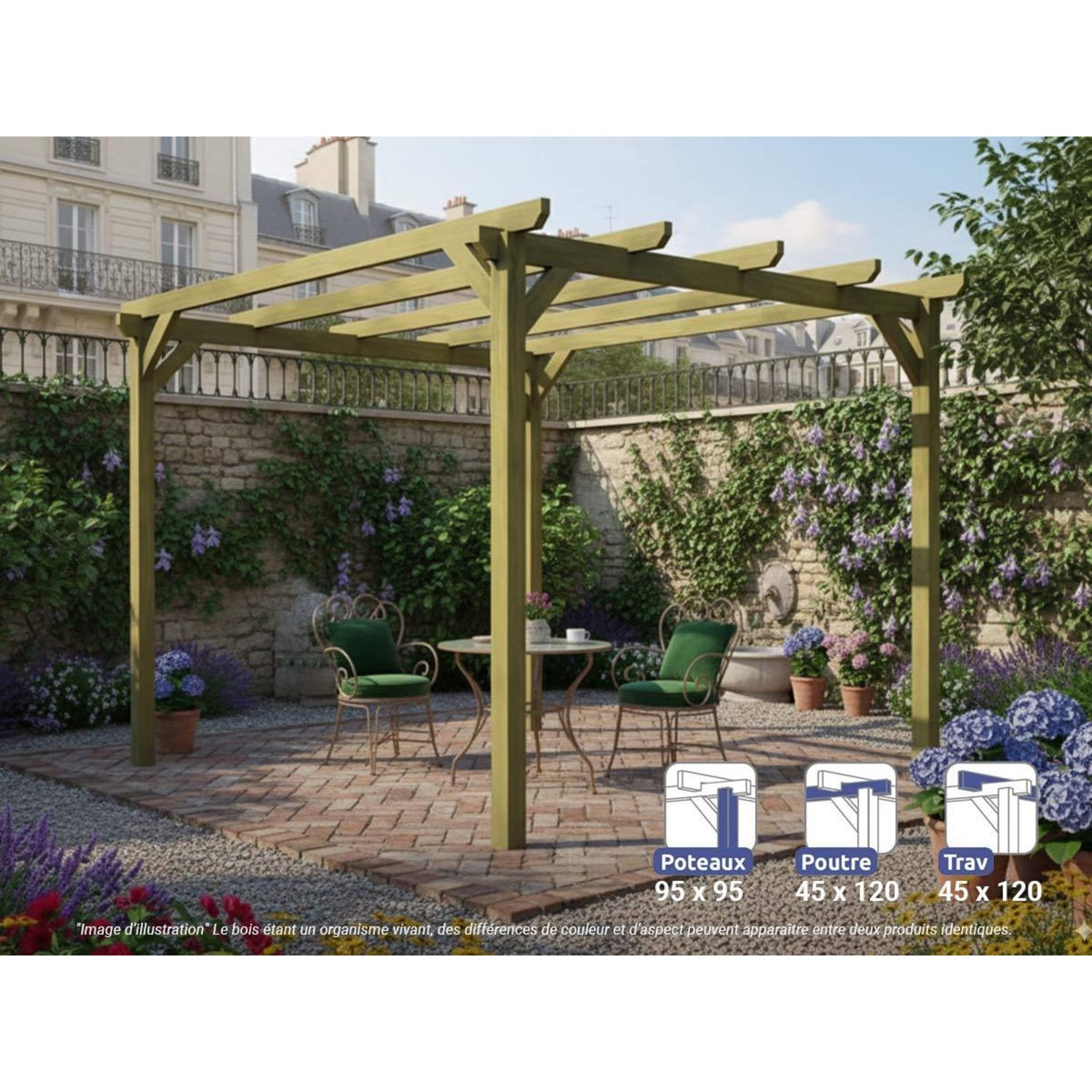 JARDIDECO Pergola massive en bois Paris 300 x 300 cm - Maderland