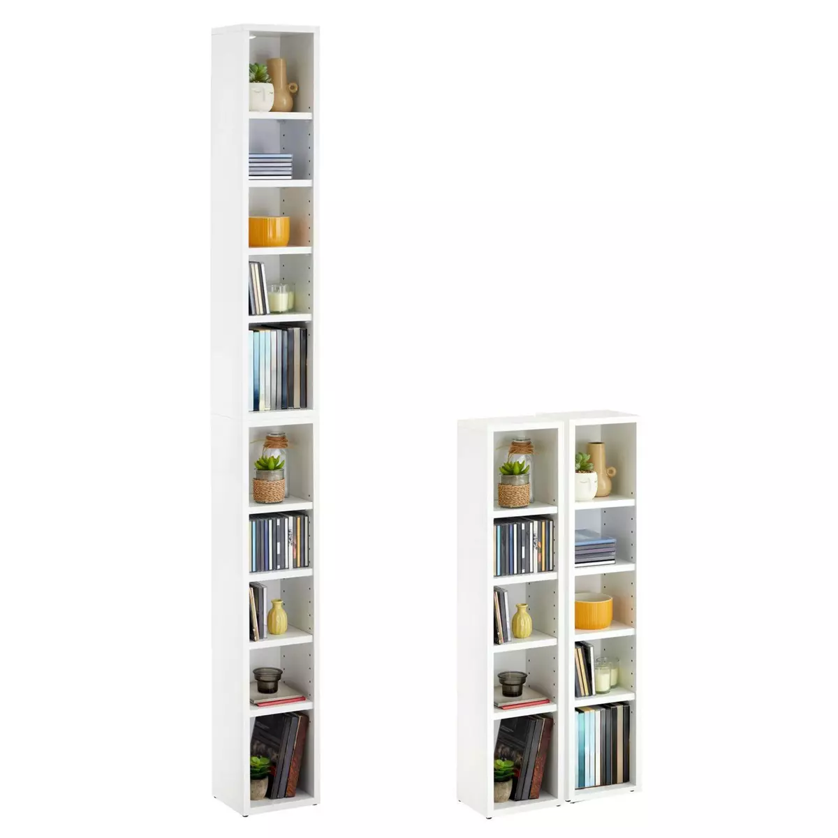 IDIMEX Etagères modulables MUSIQUE pour CD et DVD, lot de 2 meubles de rangement en colonne avec 10 compartiments, en mélaminé blanc mat