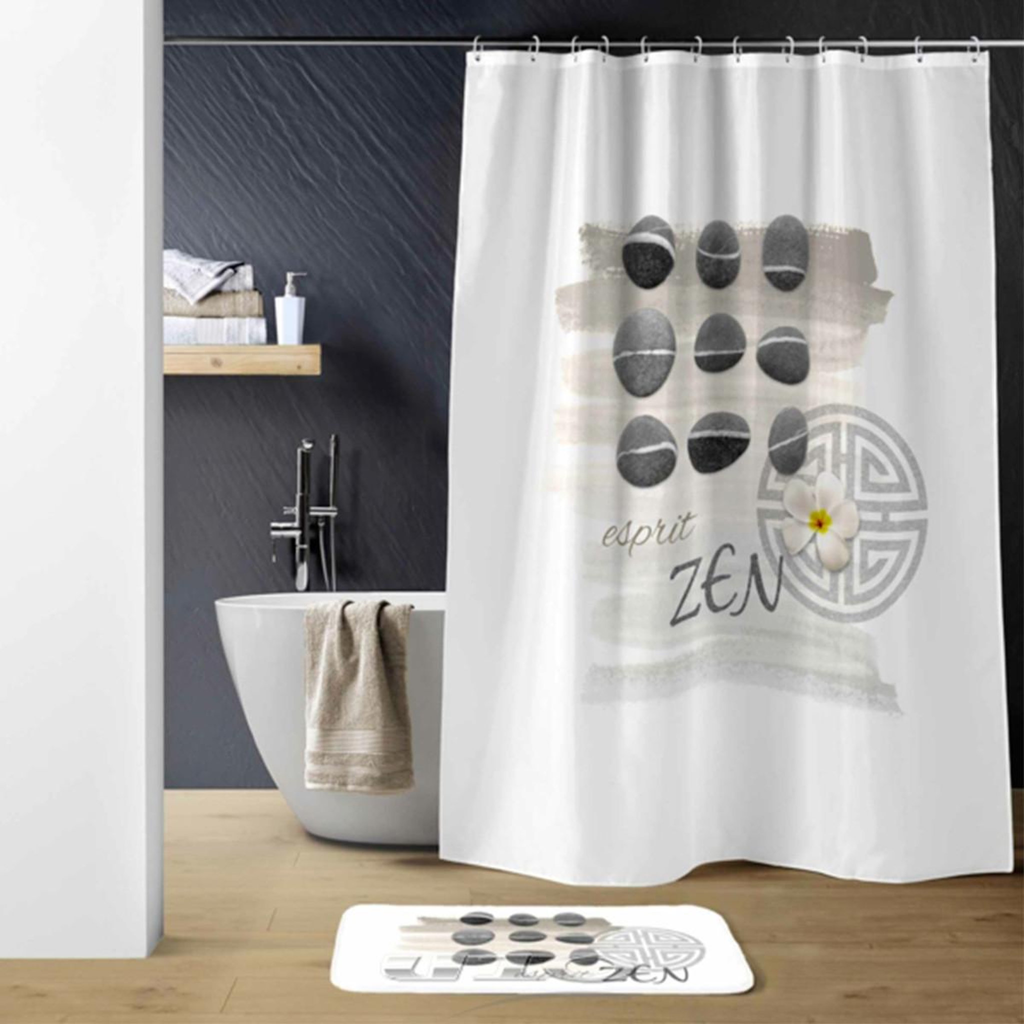 Voir la diapositive 2 : Douceur d'Intérieur Rideau de douche  zenitude  180x200cm blanc