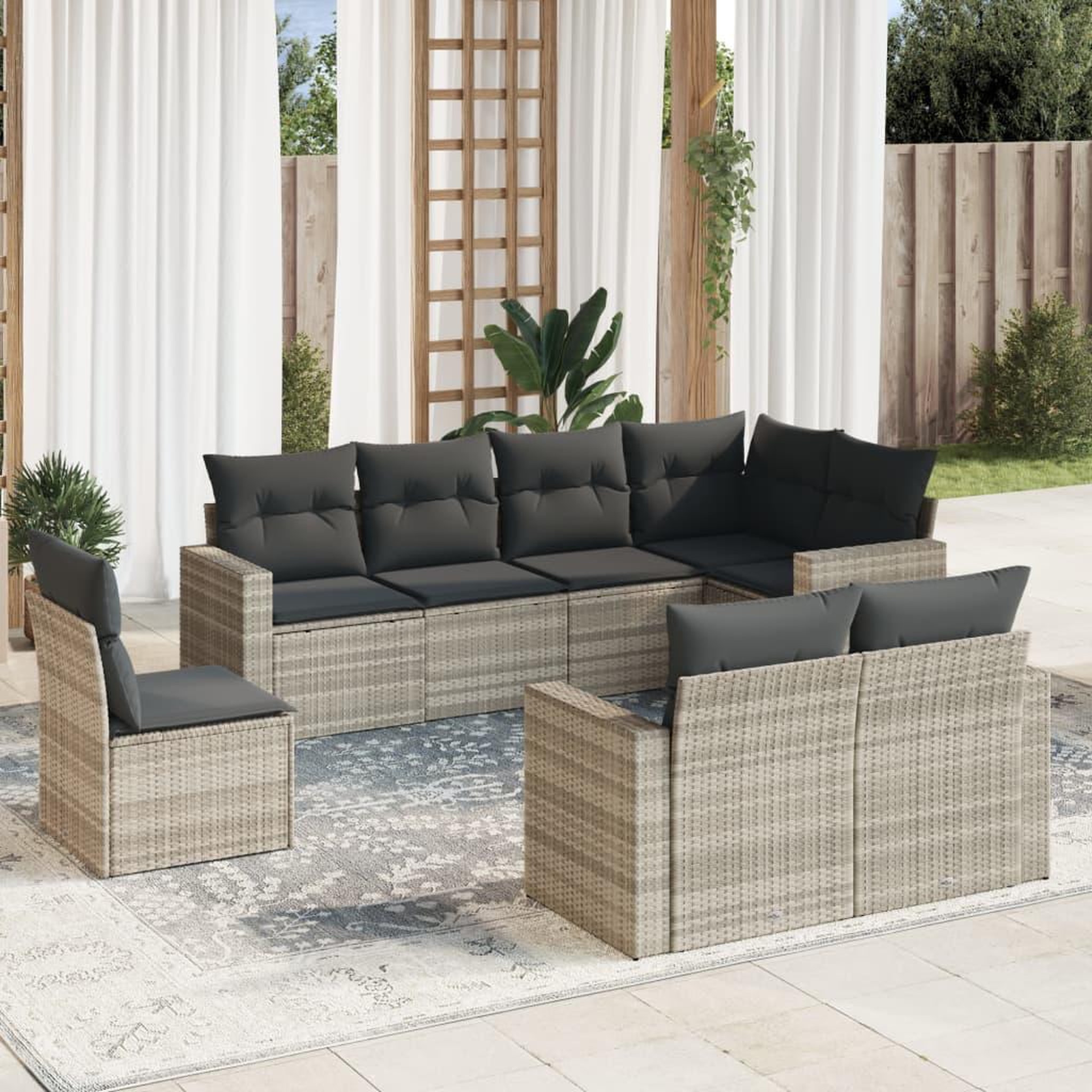 VIDAXL Salon de jardin 8 pcs avec coussins gris clair resine tressee