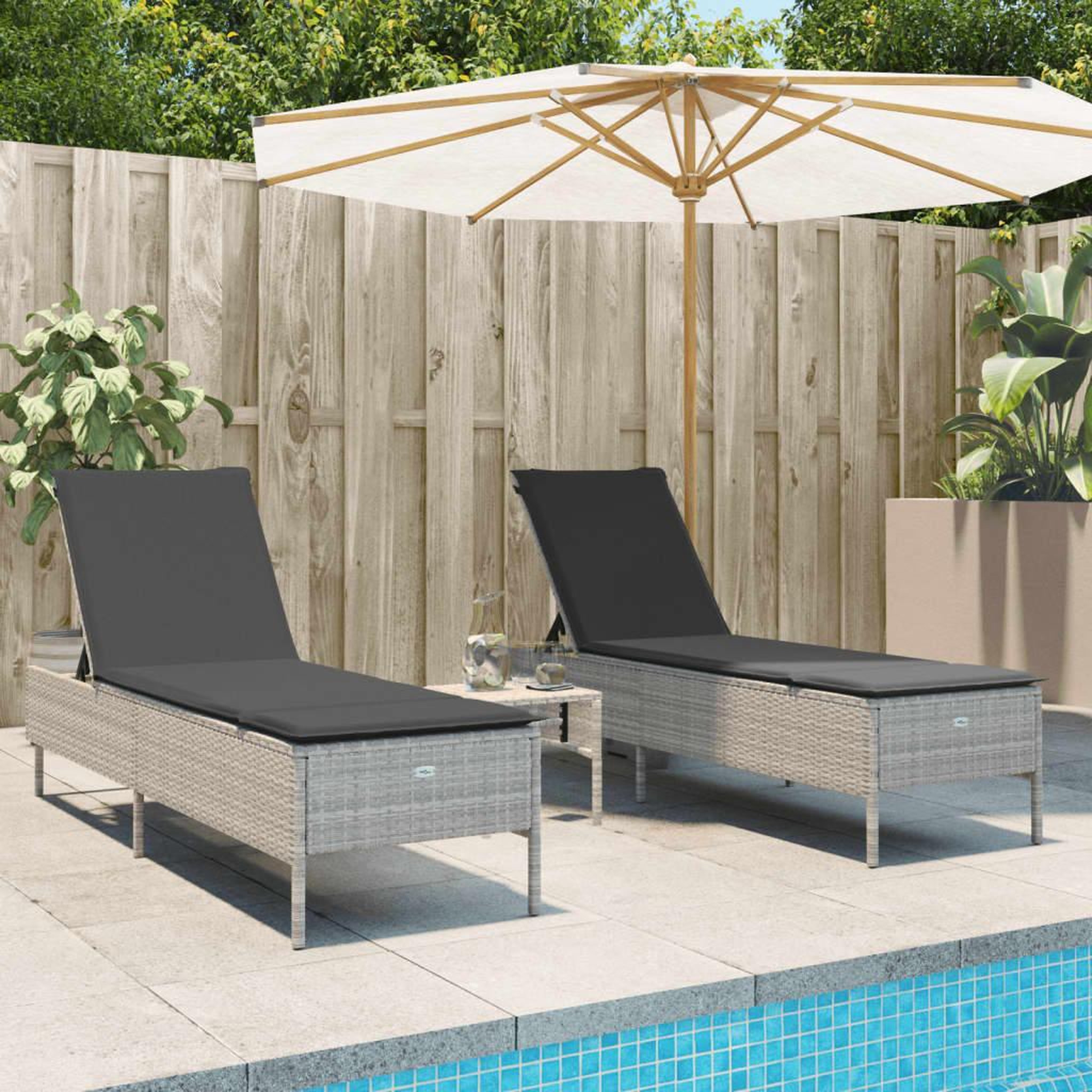 VIDAXL Ensemble de chaises longues avec coussins 3pcs gris clair rotin