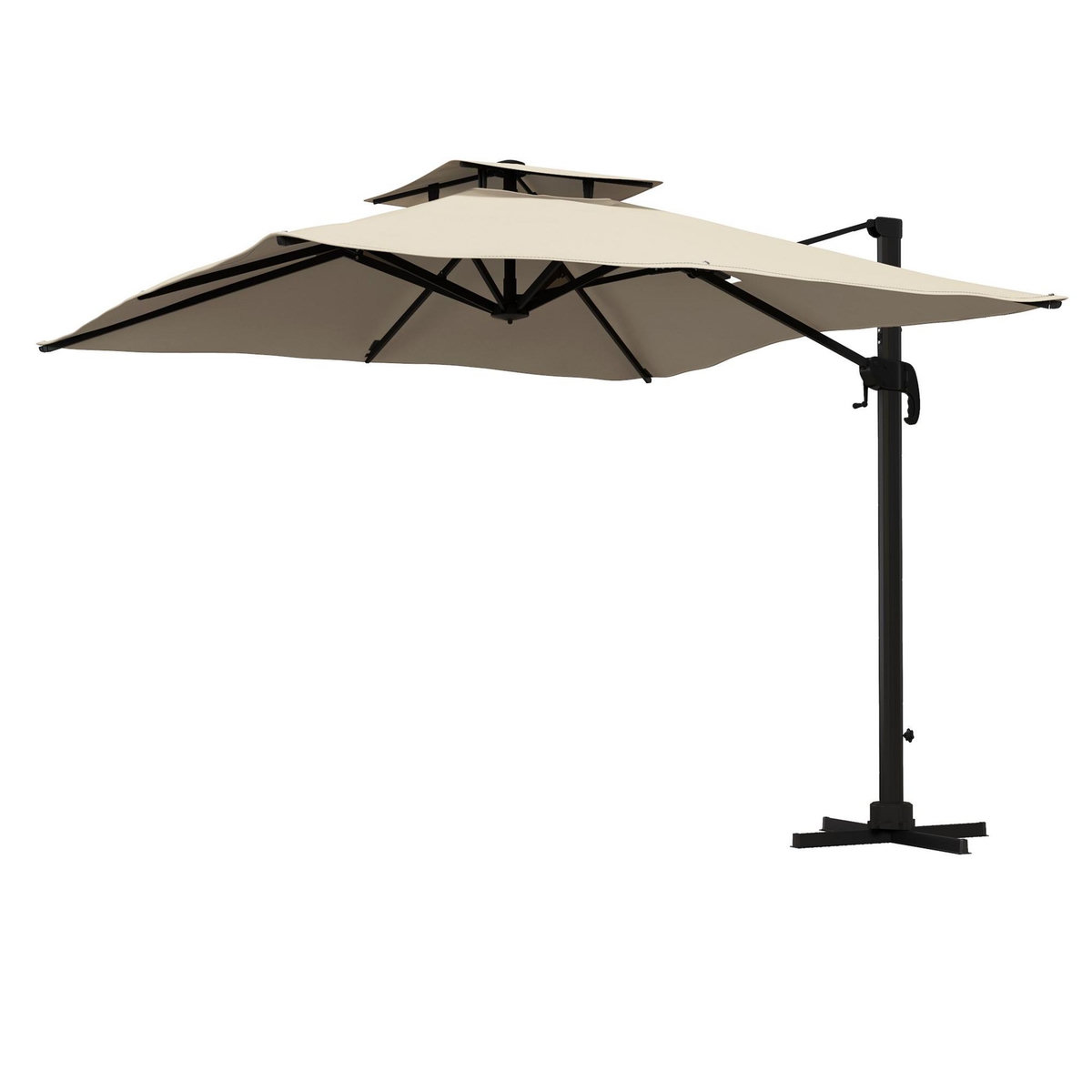 OUTSUNNY Parasol déporté carré 3 x 3 m - inclinable, pivotant - manivelle, piètement - alu toile haute densité 250 g/m² kaki