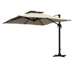 OUTSUNNY Parasol déporté carré 3 x 3 m - inclinable, pivotant - manivelle, piètement - alu toile haute densité 250 g/m² kaki