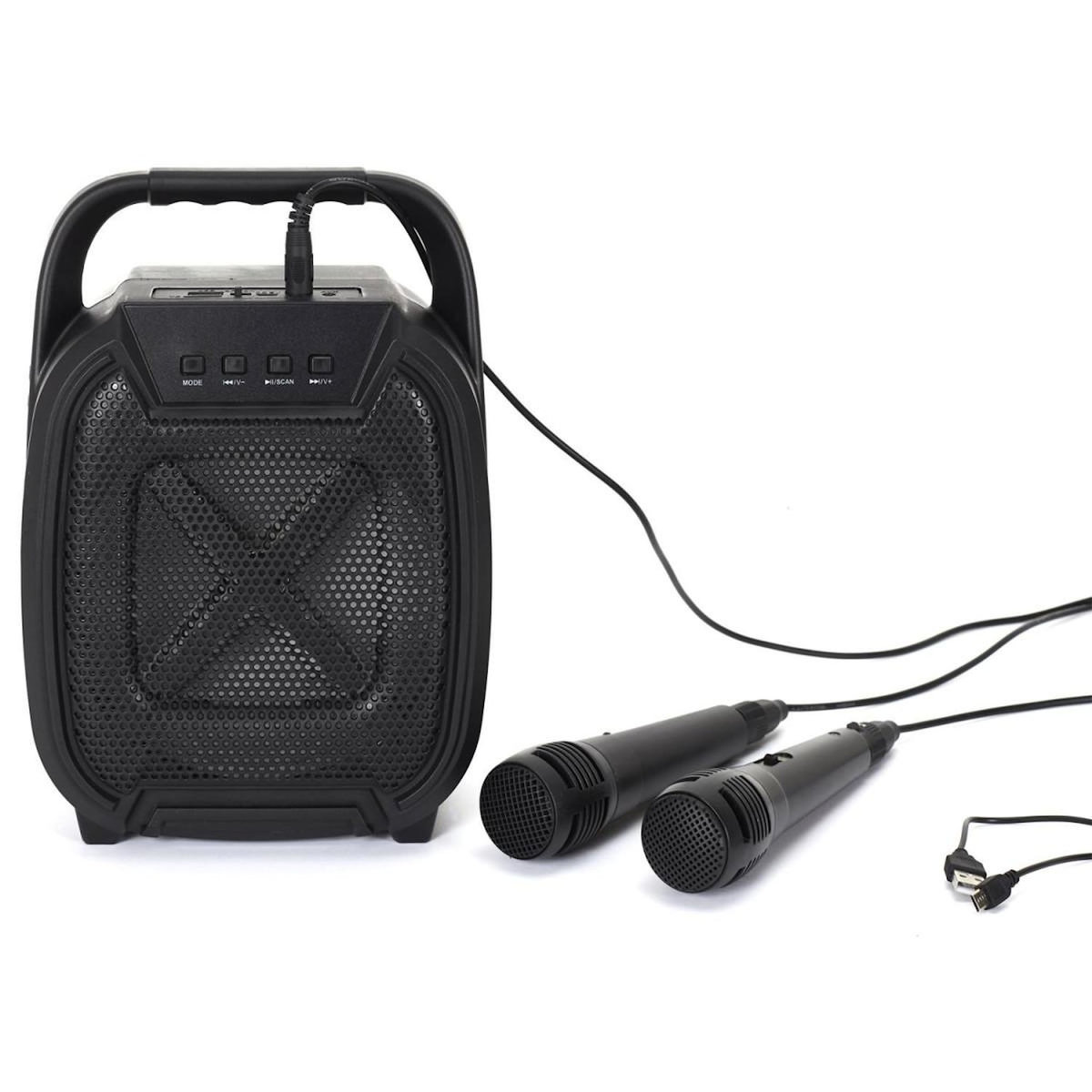 Paris Prix Enceinte Sans Fil  Karaoké & 2 Micros  26cm Noir