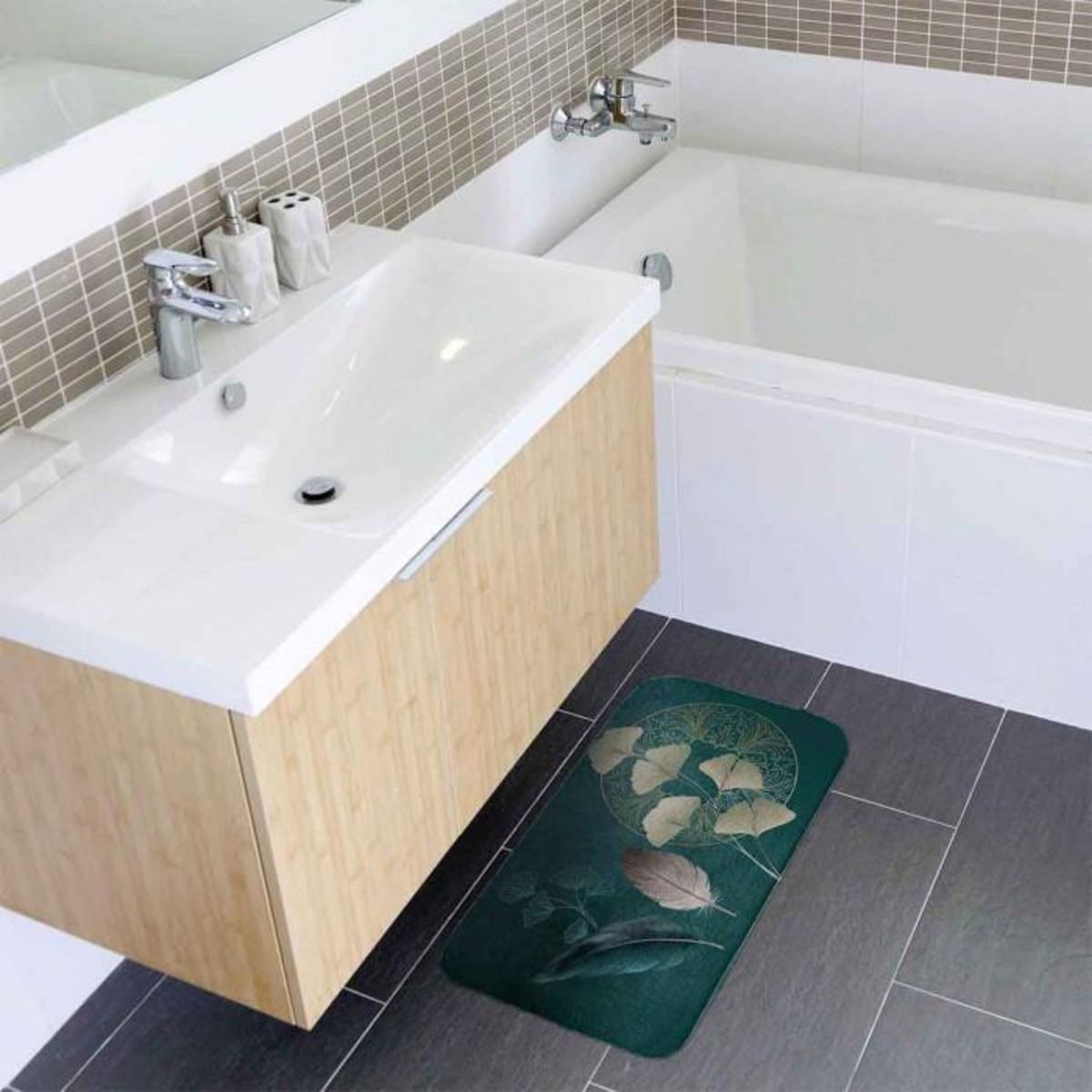 Paris Prix Tapis de Bain Microfibre  Ginkoblue  45x75cm Vert