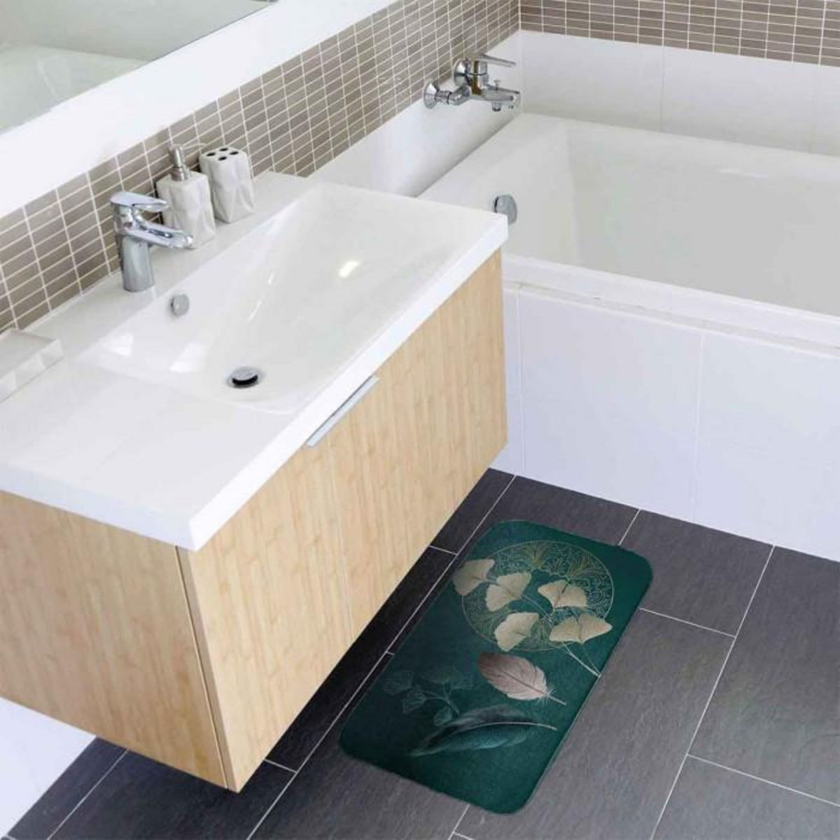 Paris Prix Tapis de Bain Microfibre  Ginkoblue  45x75cm Vert