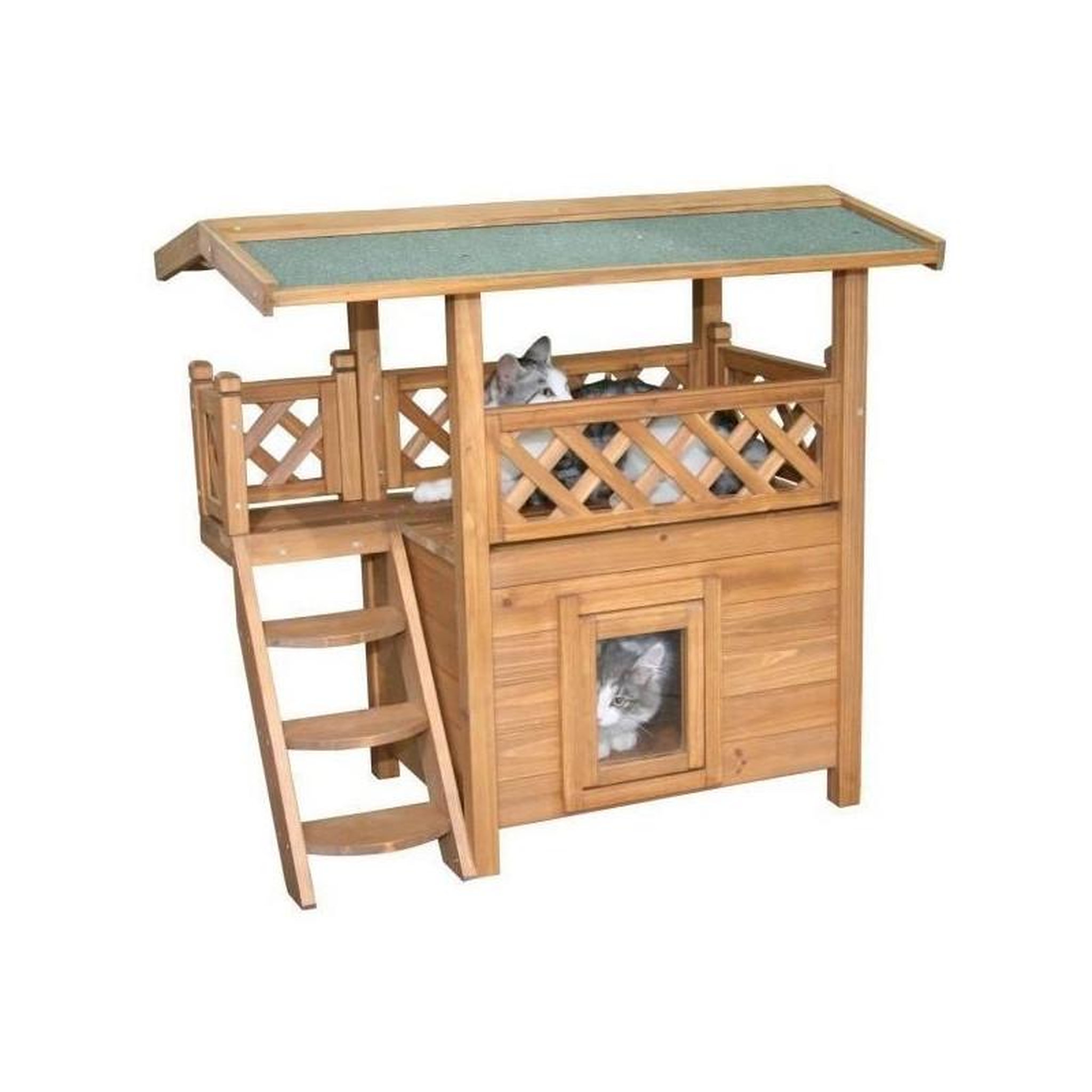 KERBL Maisonnette pour chat - KERBL - Lodge - Bois - Marron / Vert - 77 x 50 x 73 cm