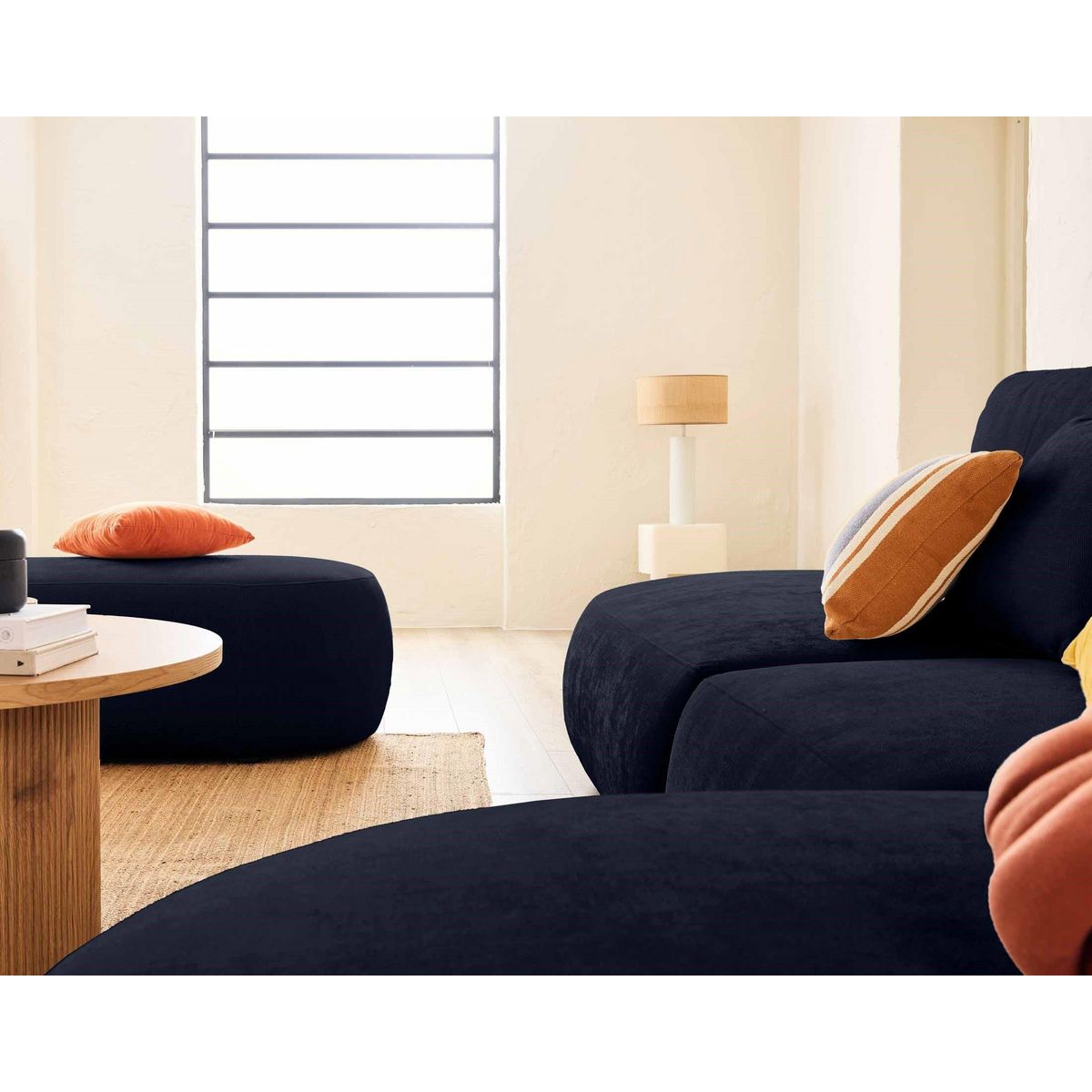 LISA DESIGN Santorini - canapé modulable d'angle droit + pouf - 5 places - en tissu texturé