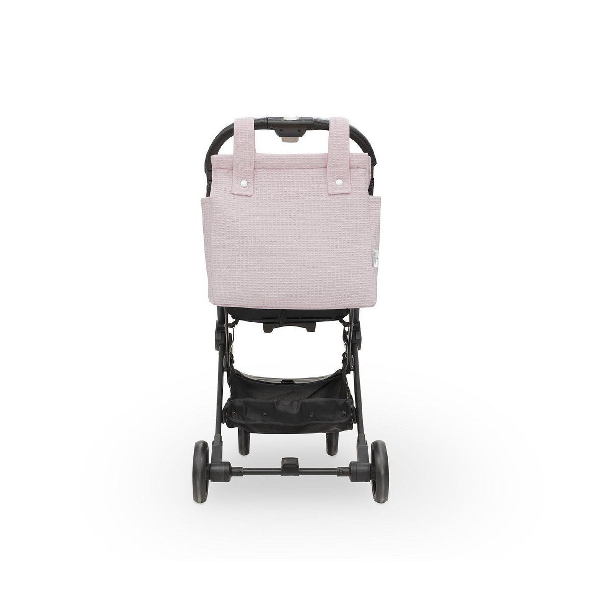 Voir la diapositive 3 : INTERBABY Sac de poussette  - coton nid d'abeille - rose - se suspend au guidon