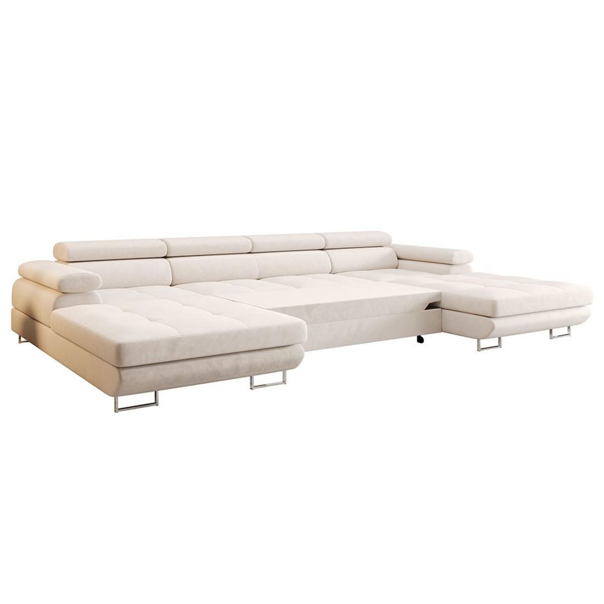 BEST MOBILIER Ayden - canapé panoramique en u 7 places convertible avec coffre et têtières réglables en tissu