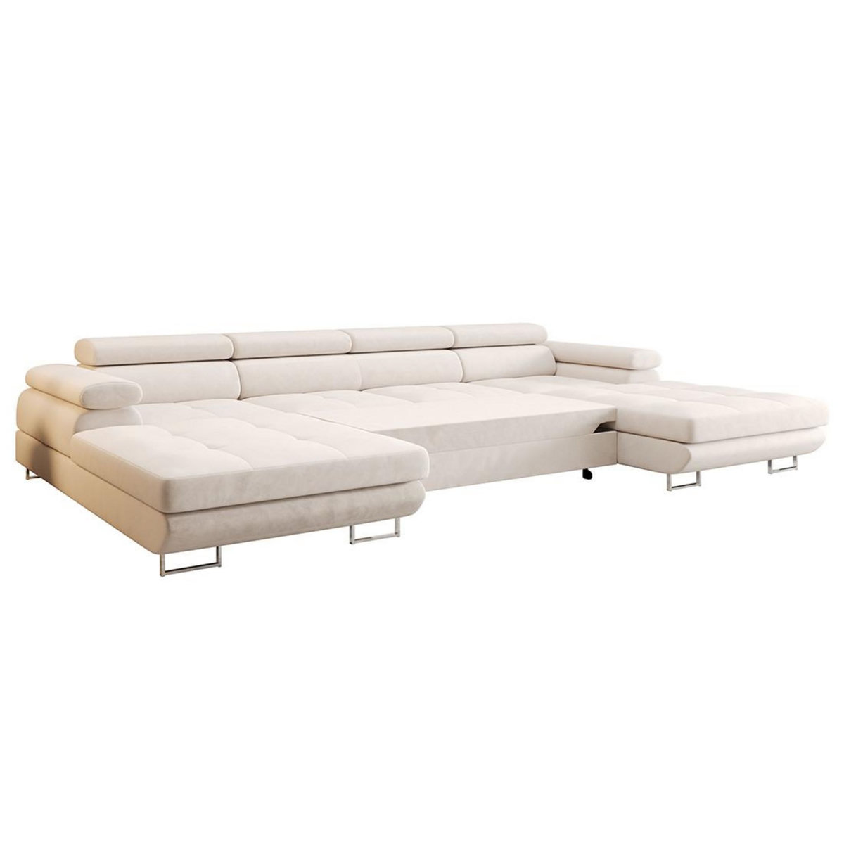 BEST MOBILIER Ayden - canapé panoramique en u 7 places convertible avec coffre et têtières réglables en tissu