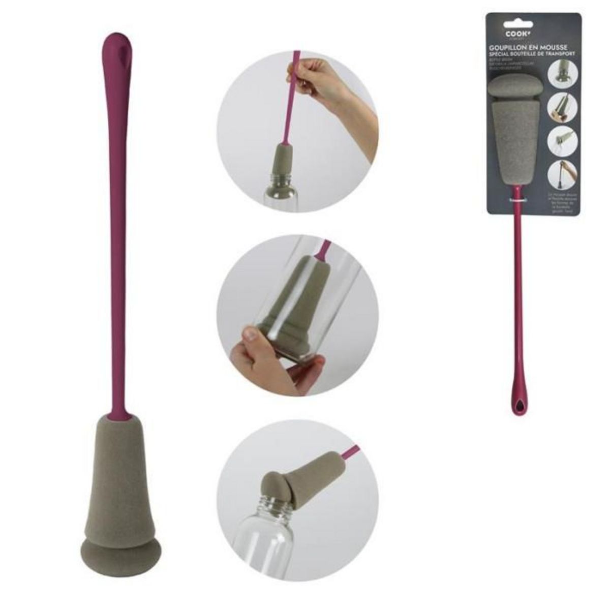 Paris Prix Goupillon de Nettoyage  Spécial Bouteille  34cm Rouge