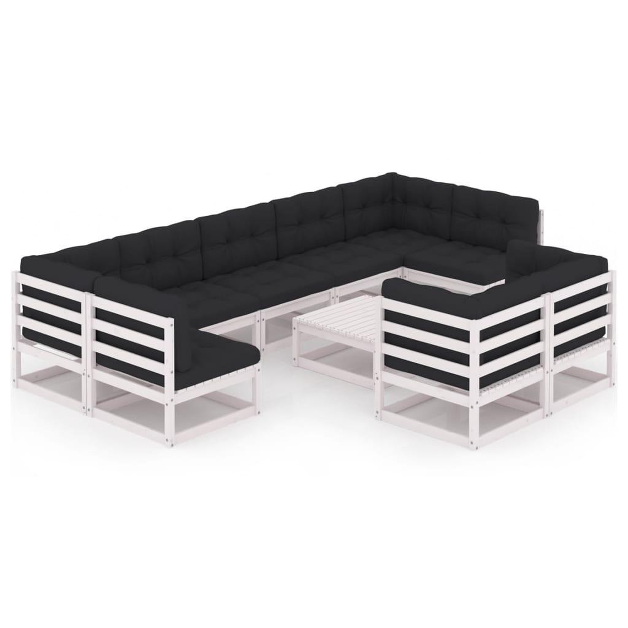 Voir la diapositive 2 : VIDAXL Salon de jardin 10 pcs avec coussins Blanc Bois de pin massif