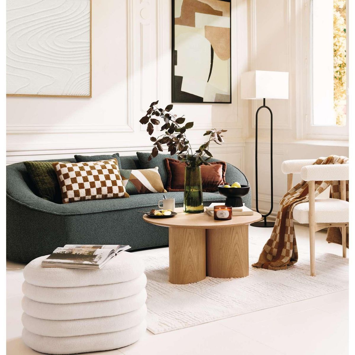 ATMOSPHERA Pouf de rangement en bouclette GUILIA - Blanc